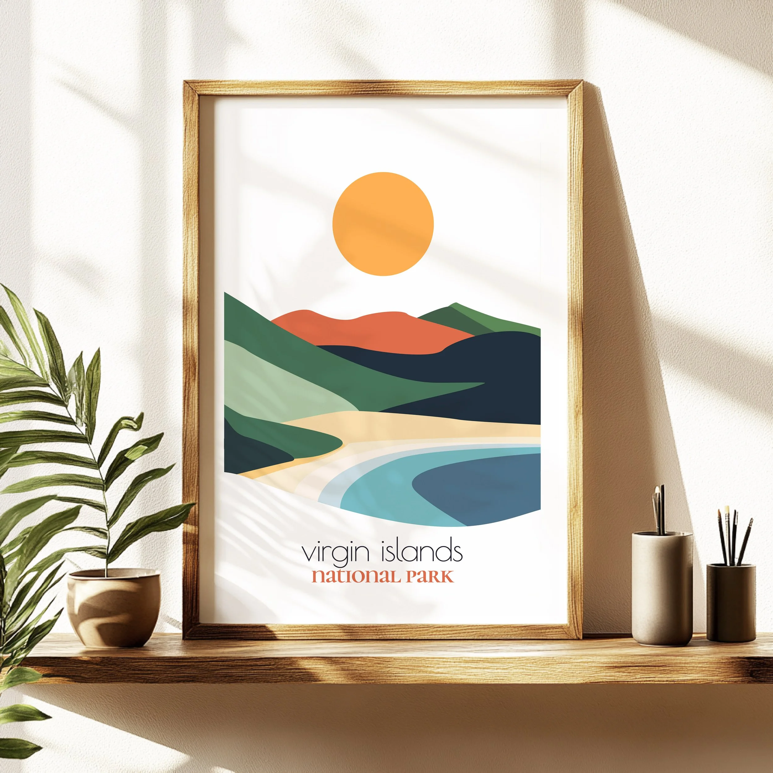 virgin islands travel poster in a minimalist living room design