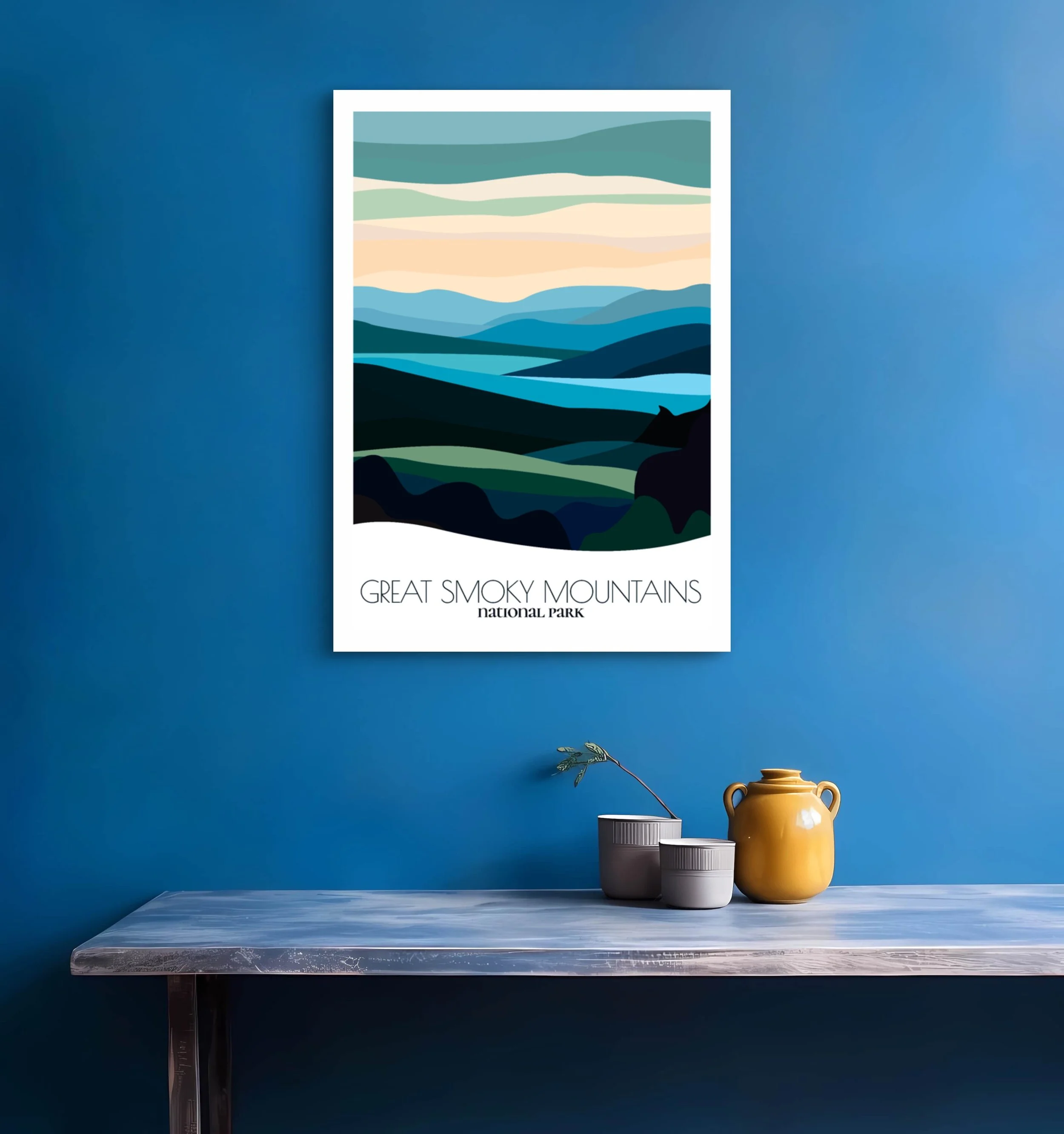 Bedroom print of Great Smoky Mountains National Park with calming minimalist composition for Tennessee and North Carolina homes.