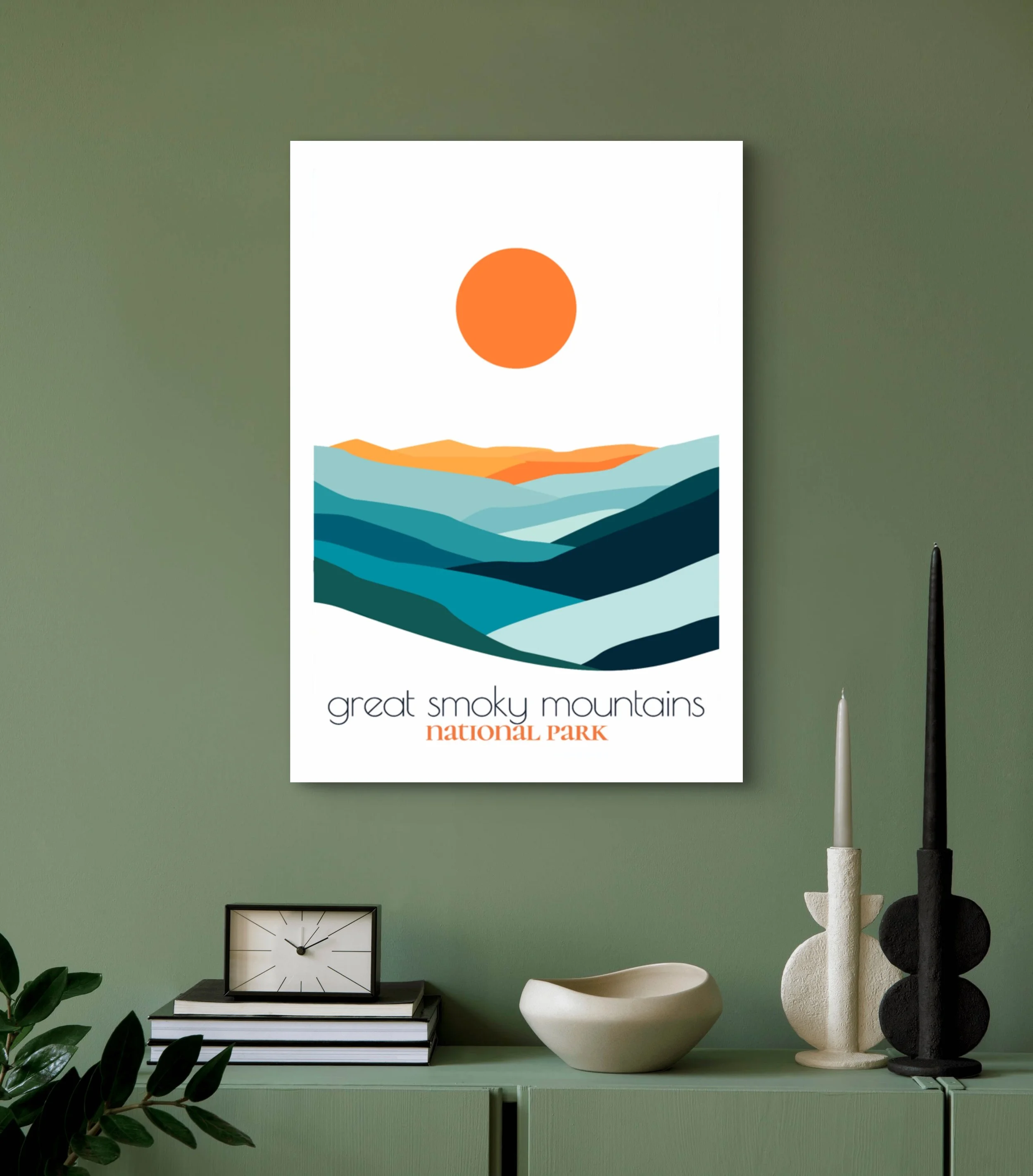 Modern great smoky mountains travel print for minimalist home office decor