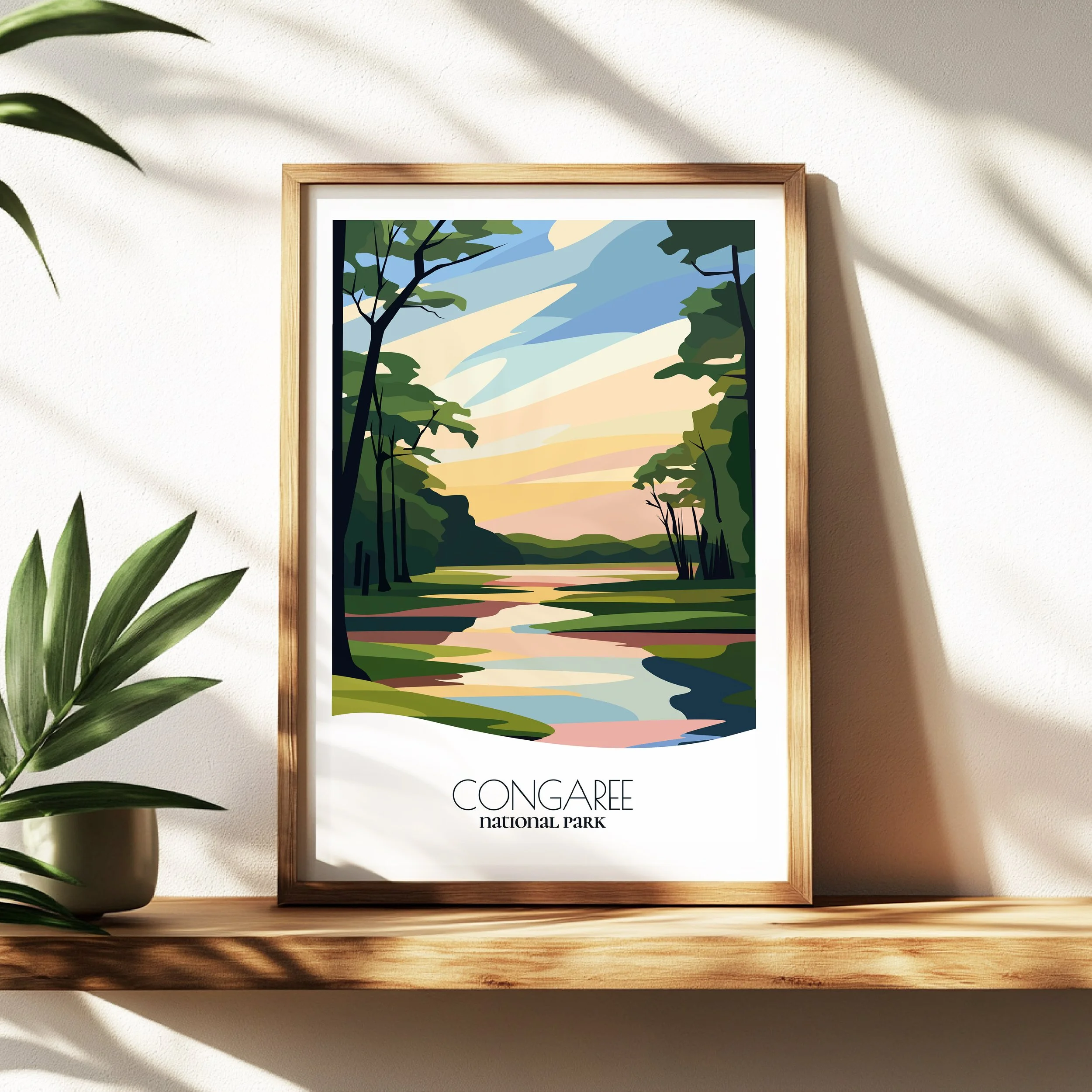Wall art print of Congaree National Park for interior decor; high quality print in South Carolina.
