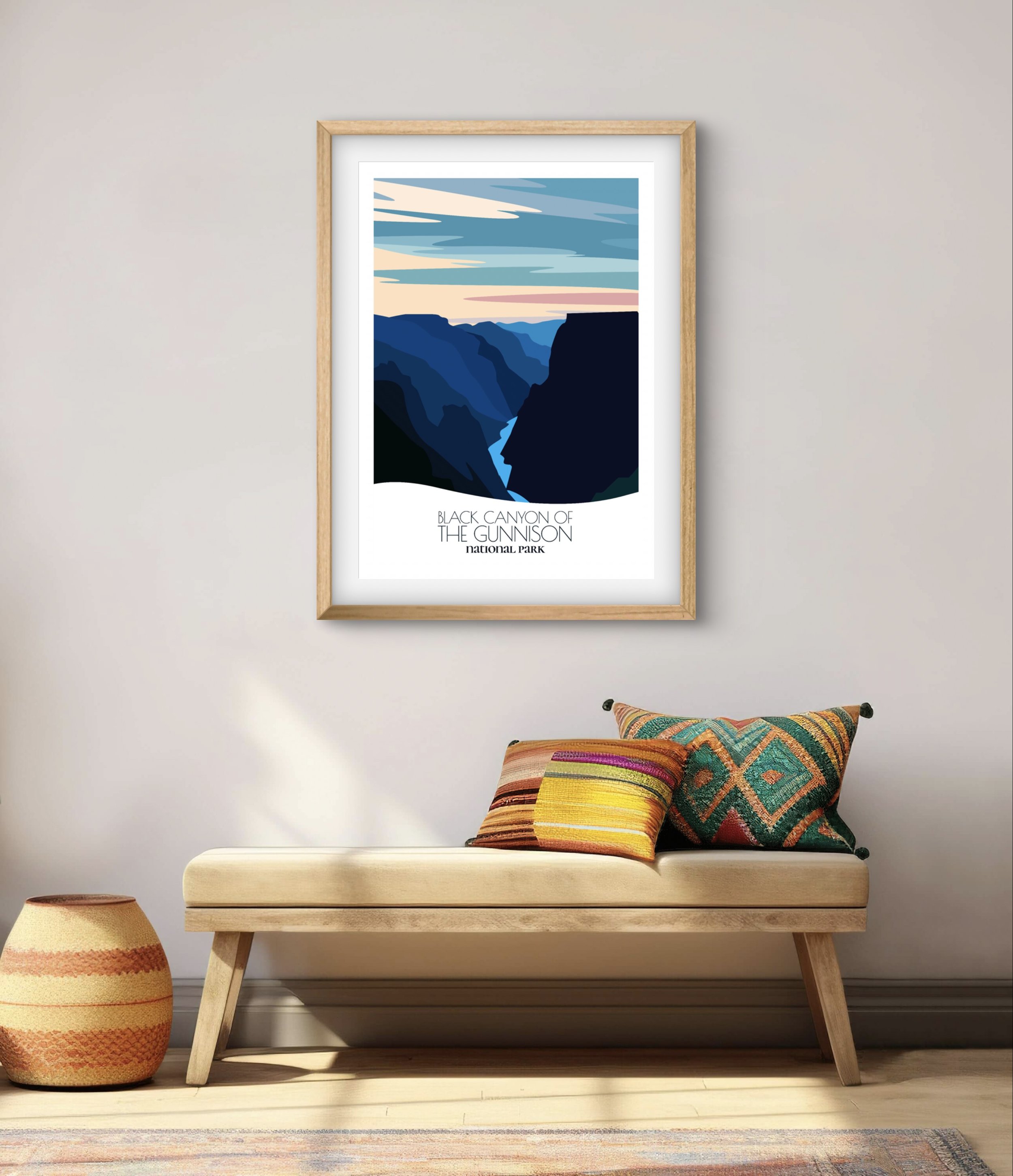 Modern minimalist art of Black Canyon of the Gunnison, versatile decor for home and office.