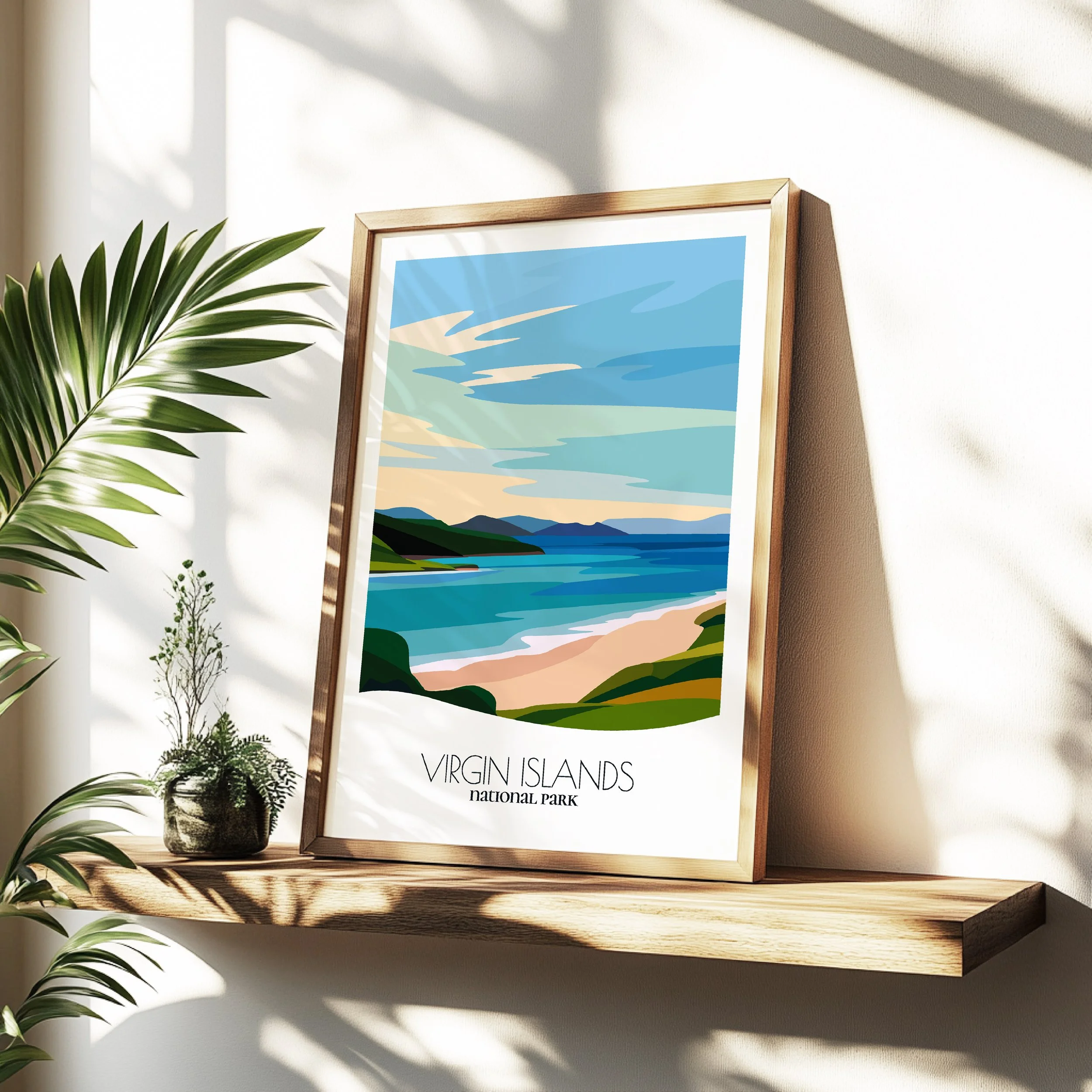 Minimalist travel poster of Virgin Islands National Park with clean modern design for travelers.