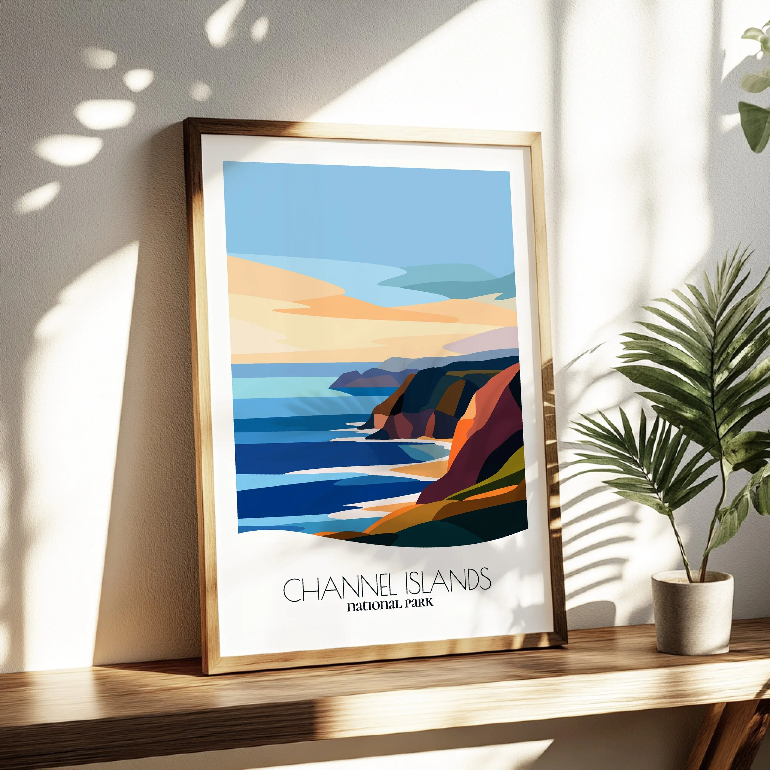 Living room wall decor featuring Channel Islands National Park in neutral tones for modern interiors.