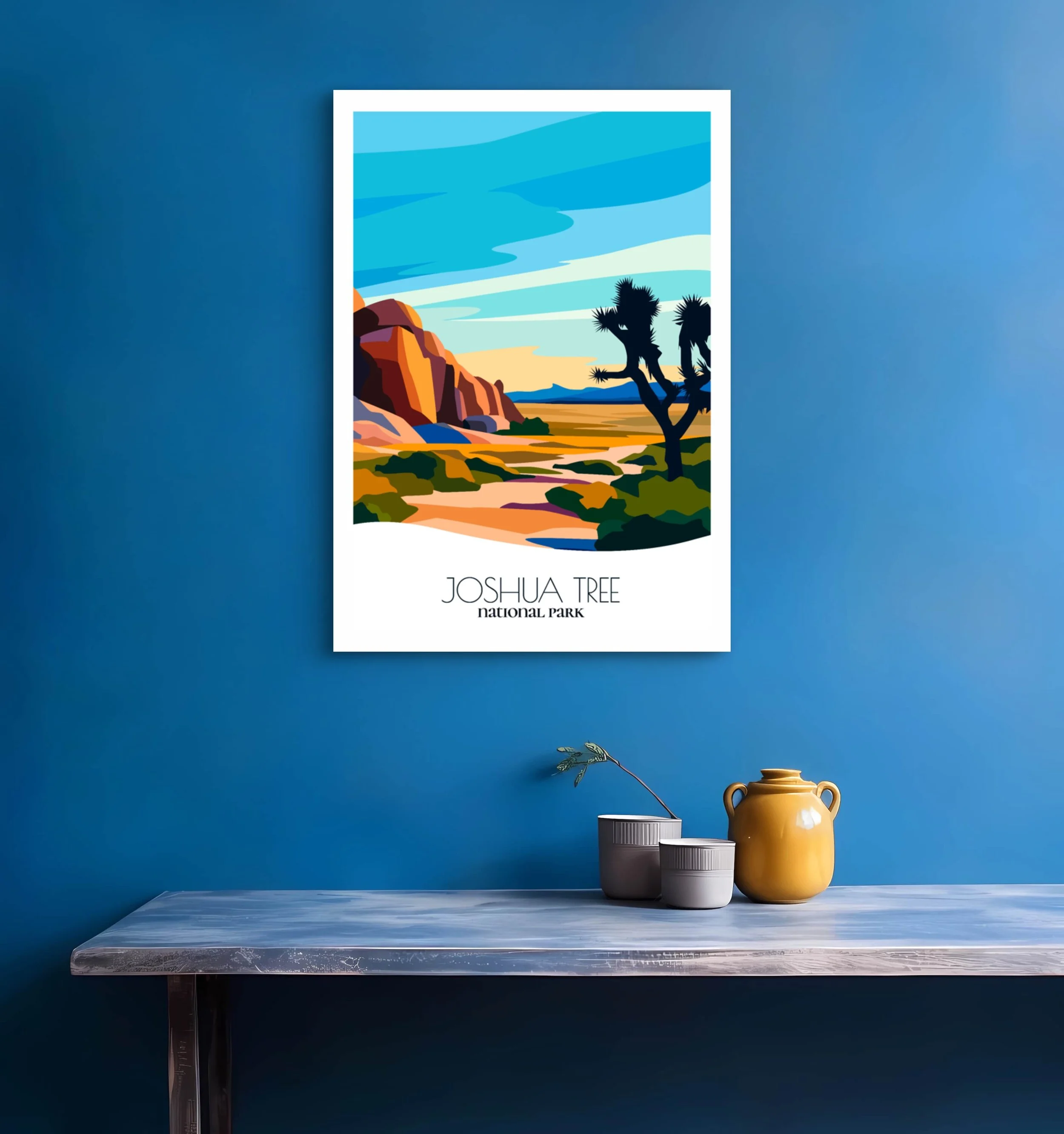 Bedroom print of Joshua Tree National Park with calming minimalist composition for California homes.