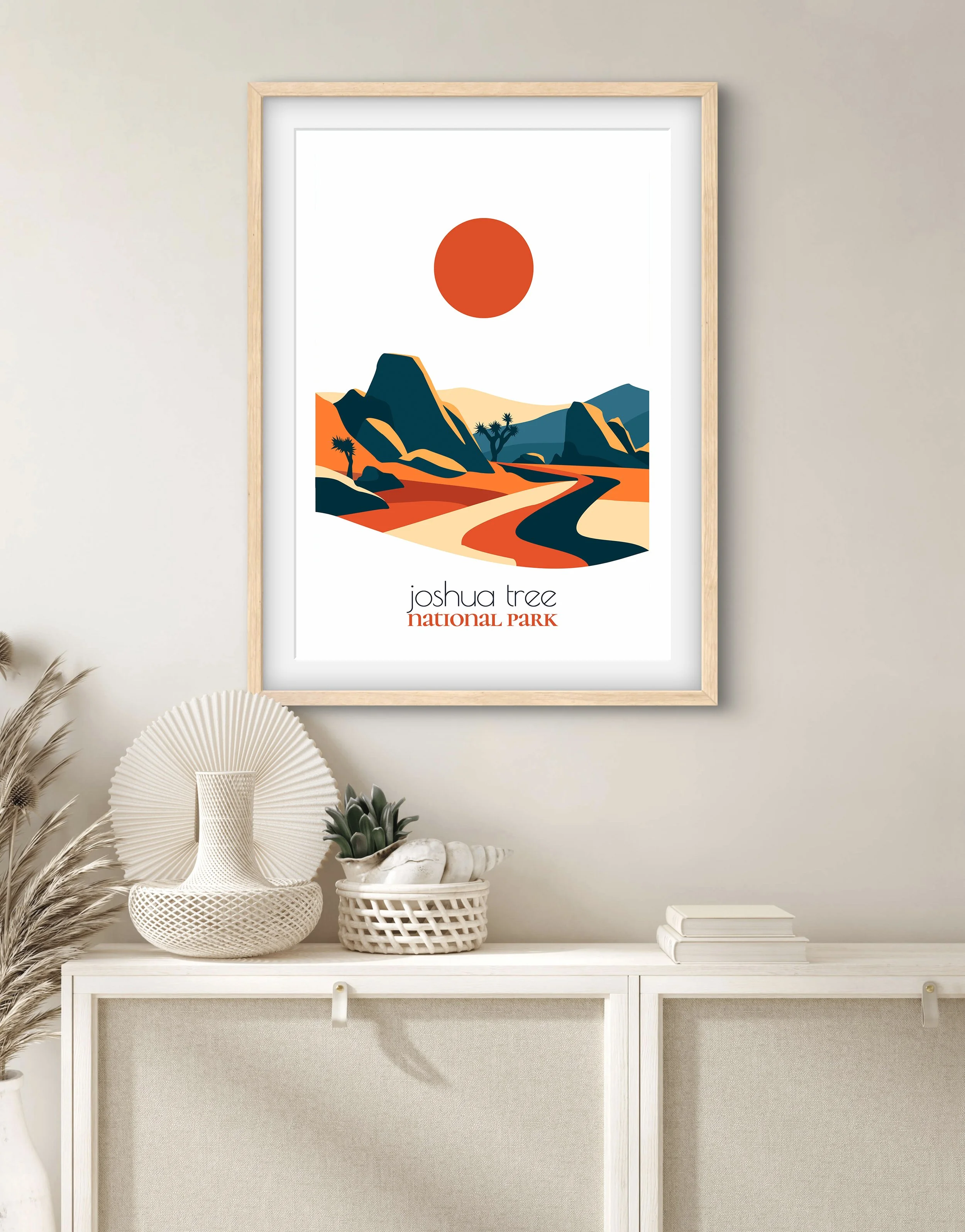 Modern Joshua Tree travel print for minimalist home office decor