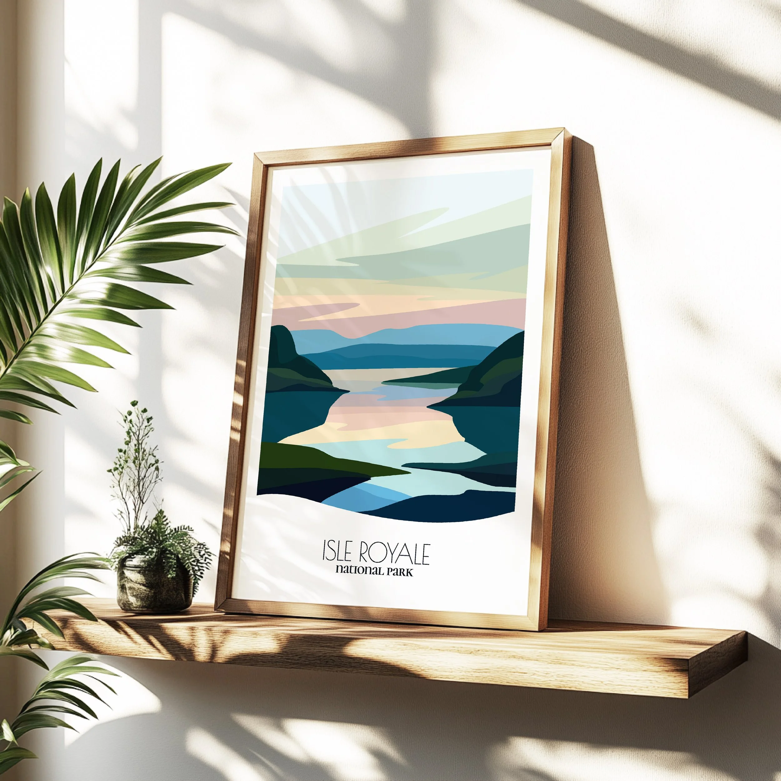 Minimalist travel poster of Isle Royale National Park with clean modern design for travelers.