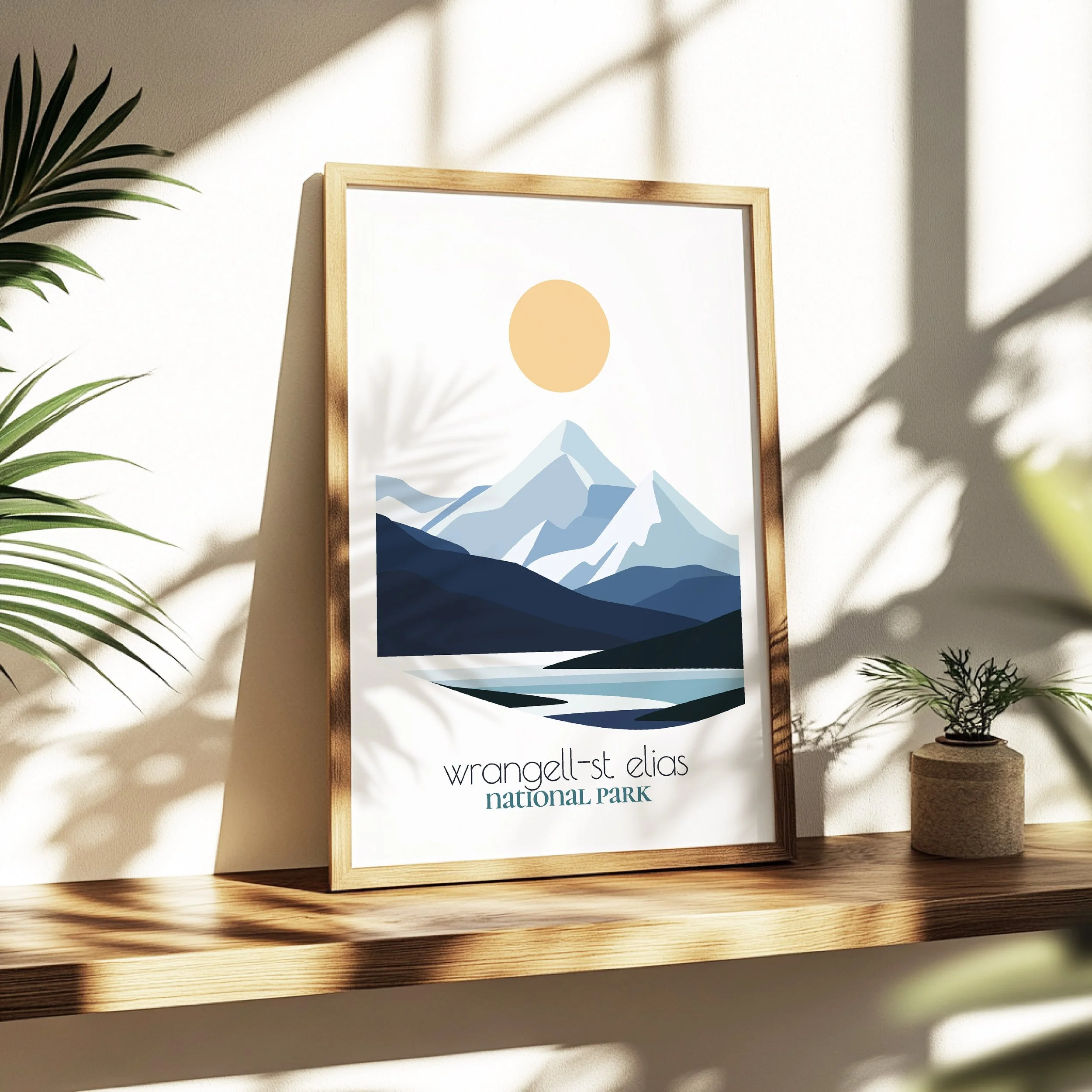 wrangell st elias national park print - soothing minimalist nature wall art for bedroom