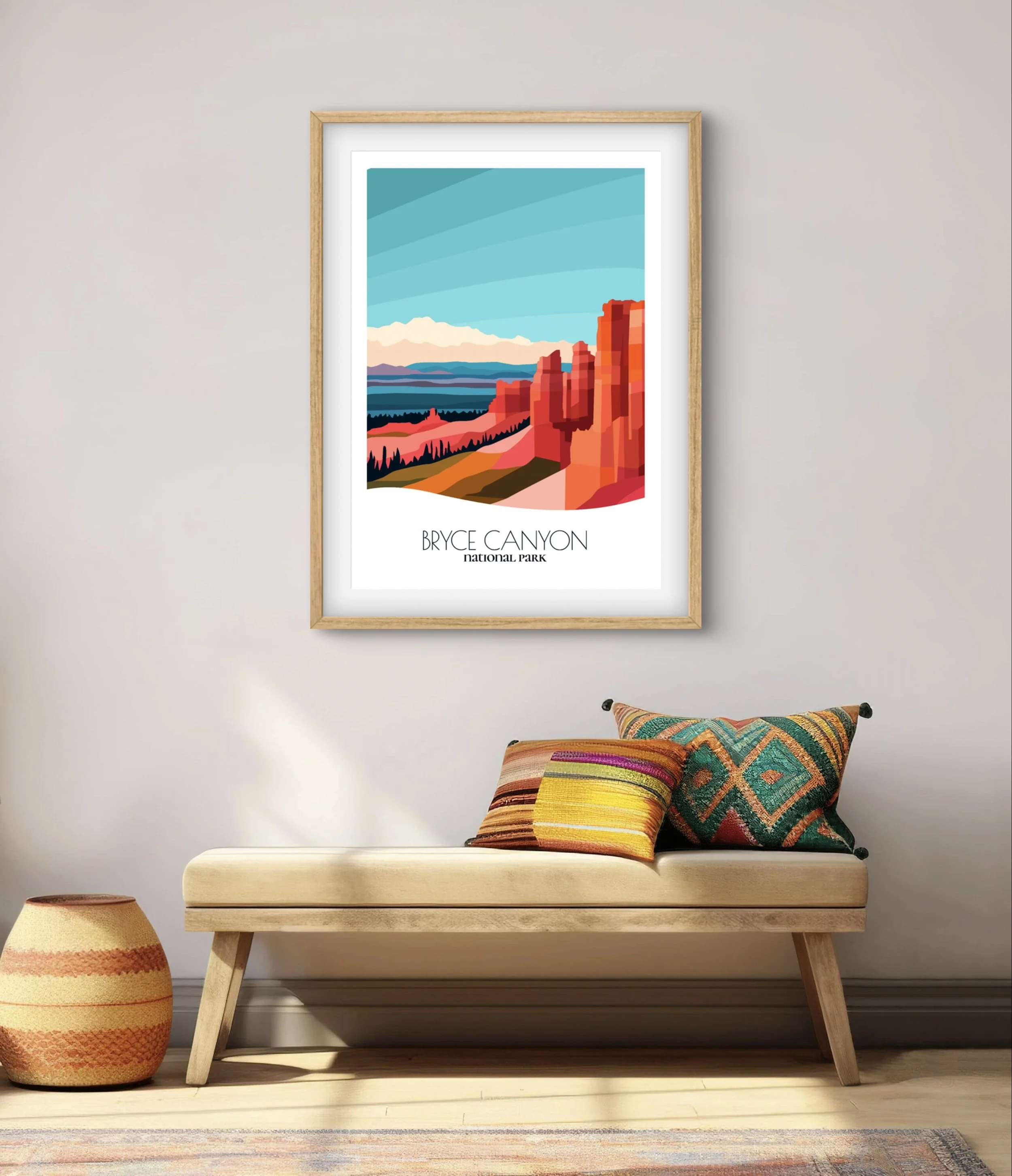 Modern minimalist art of Bryce Canyon National Park, versatile decor for home and office.