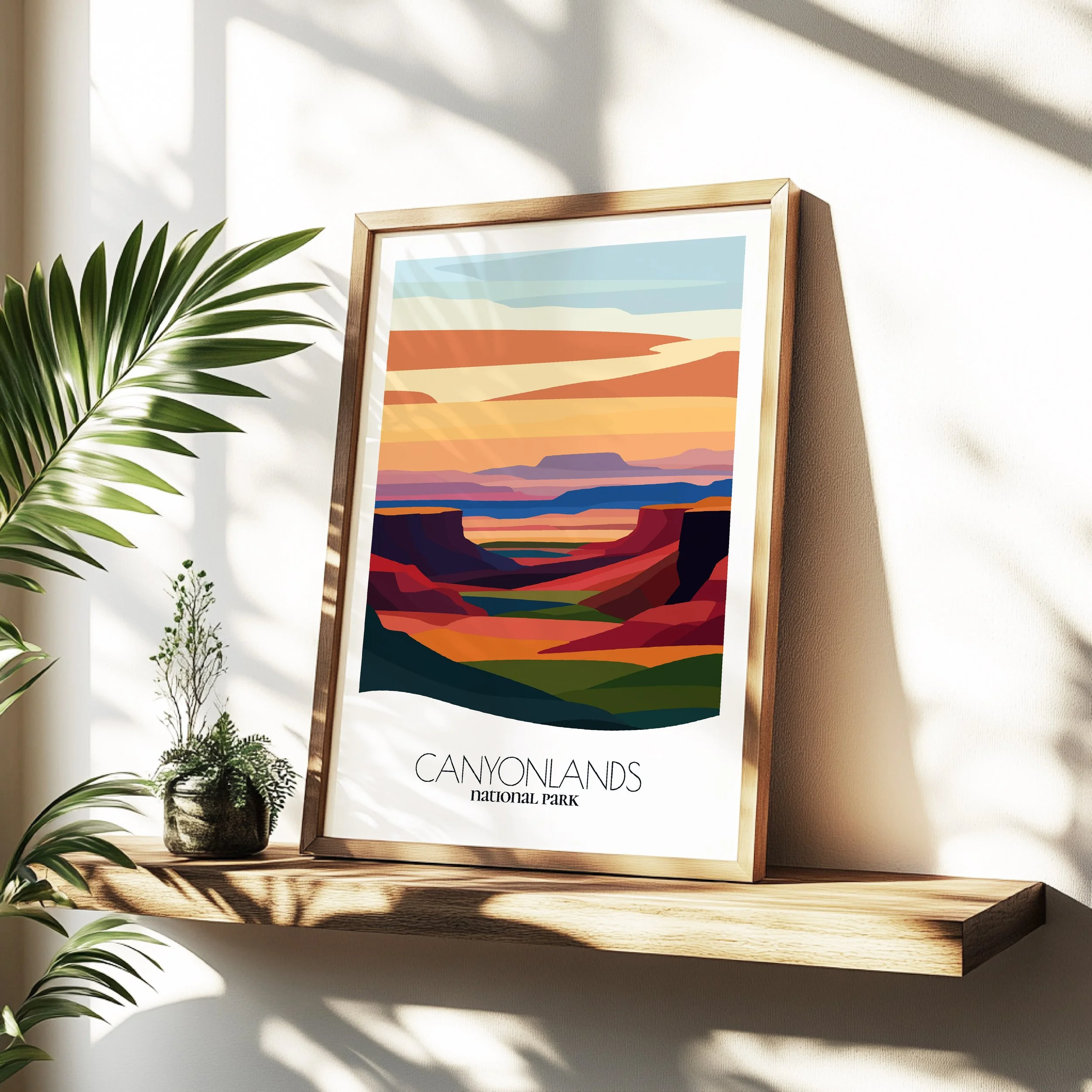 Minimalist travel poster of Canyonlands National Park with clean modern design for travelers.