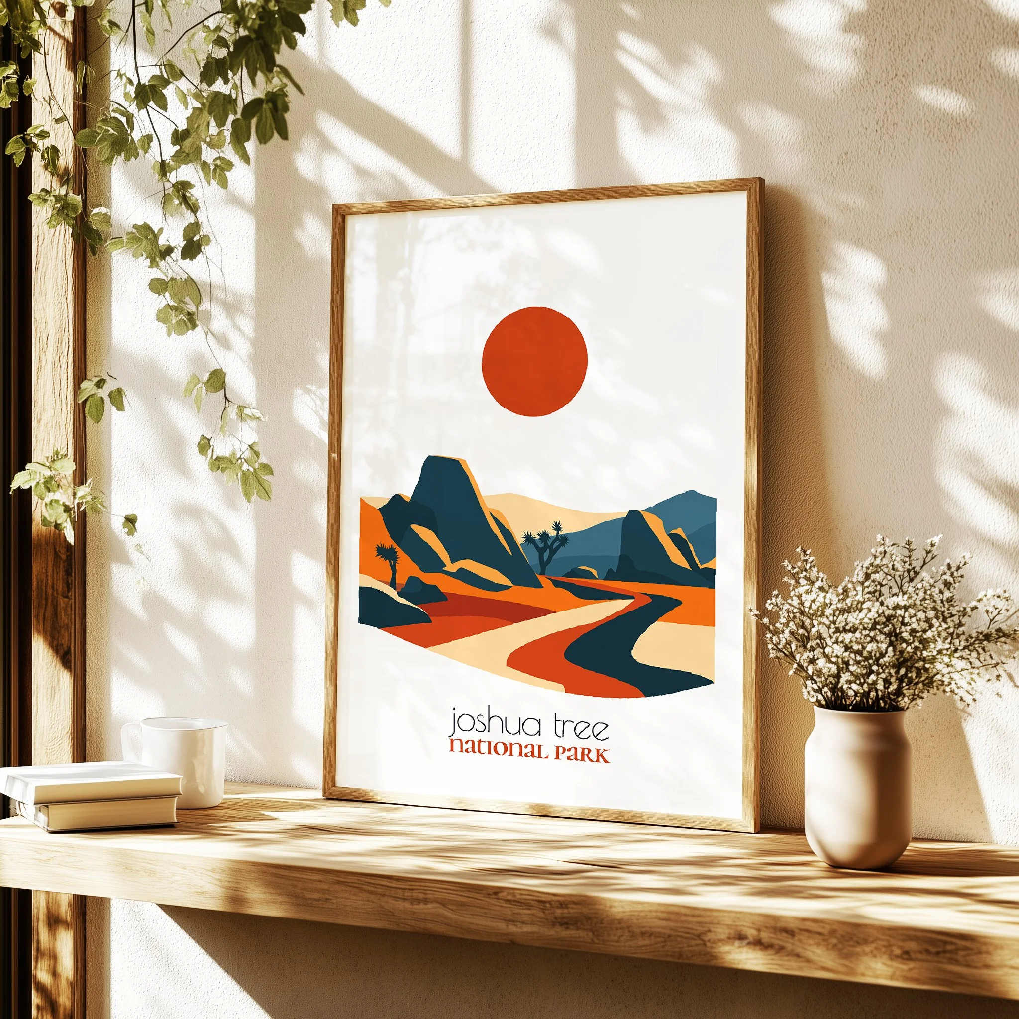 Detailed view of Joshua Tree travel print - minimalist flat abstract print quality