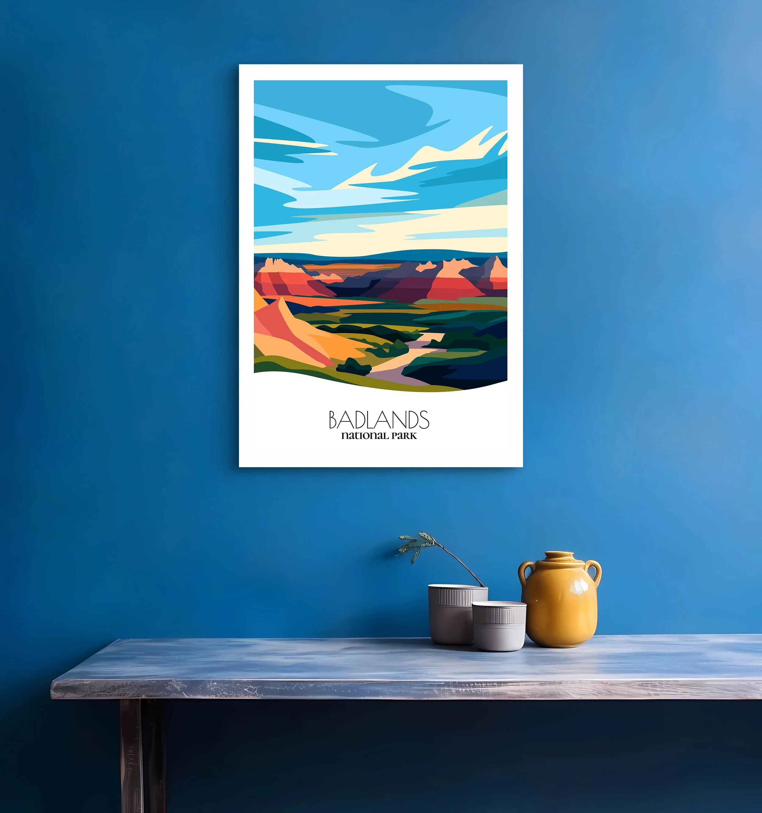 Bedroom print of Badlands with calming minimalist composition for South Dakota homes.