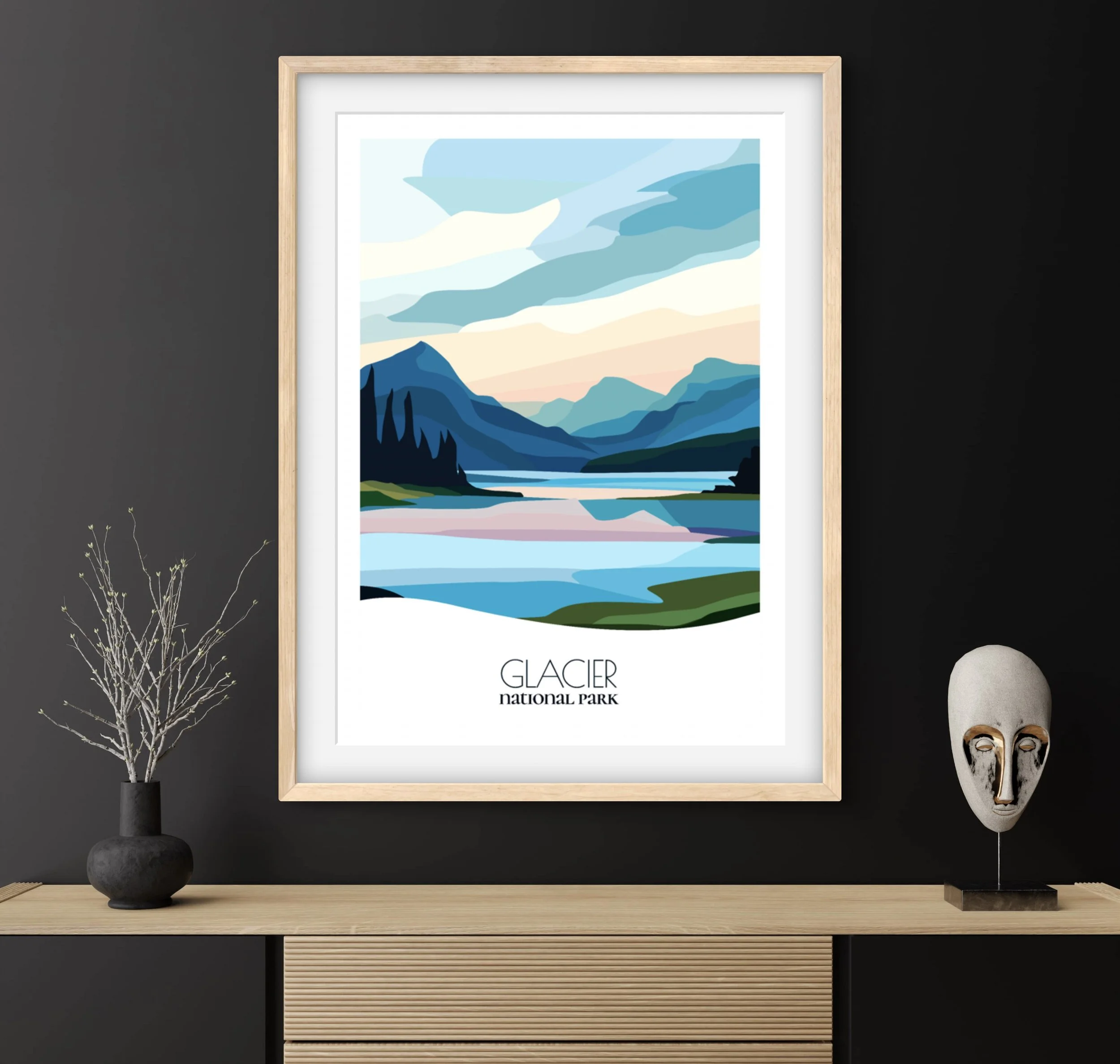 Travel gift idea: framed poster of Glacier National Park, ideal for adventure lovers.