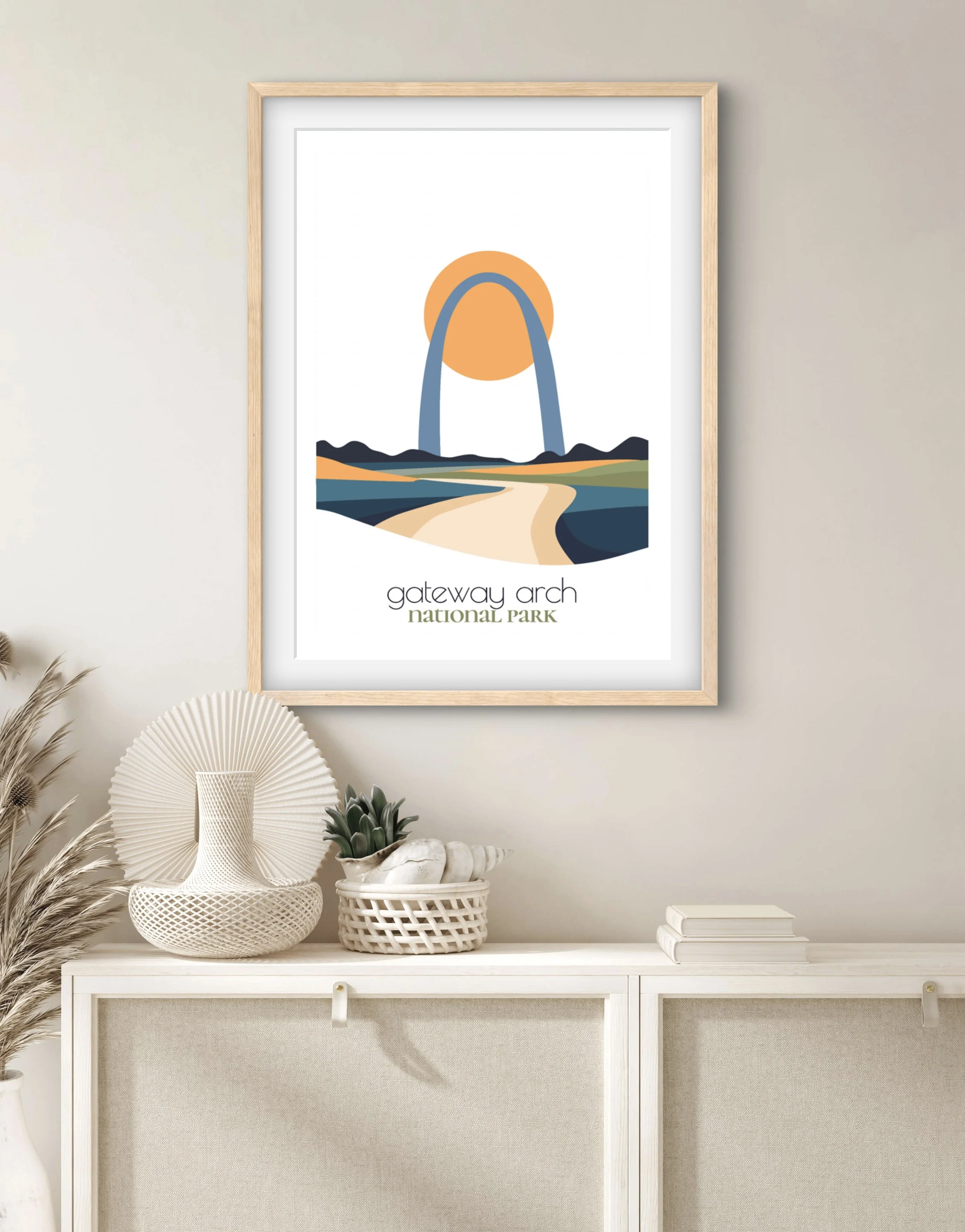 Size guide for Gateway Arch national park posters and minimalist travel prints