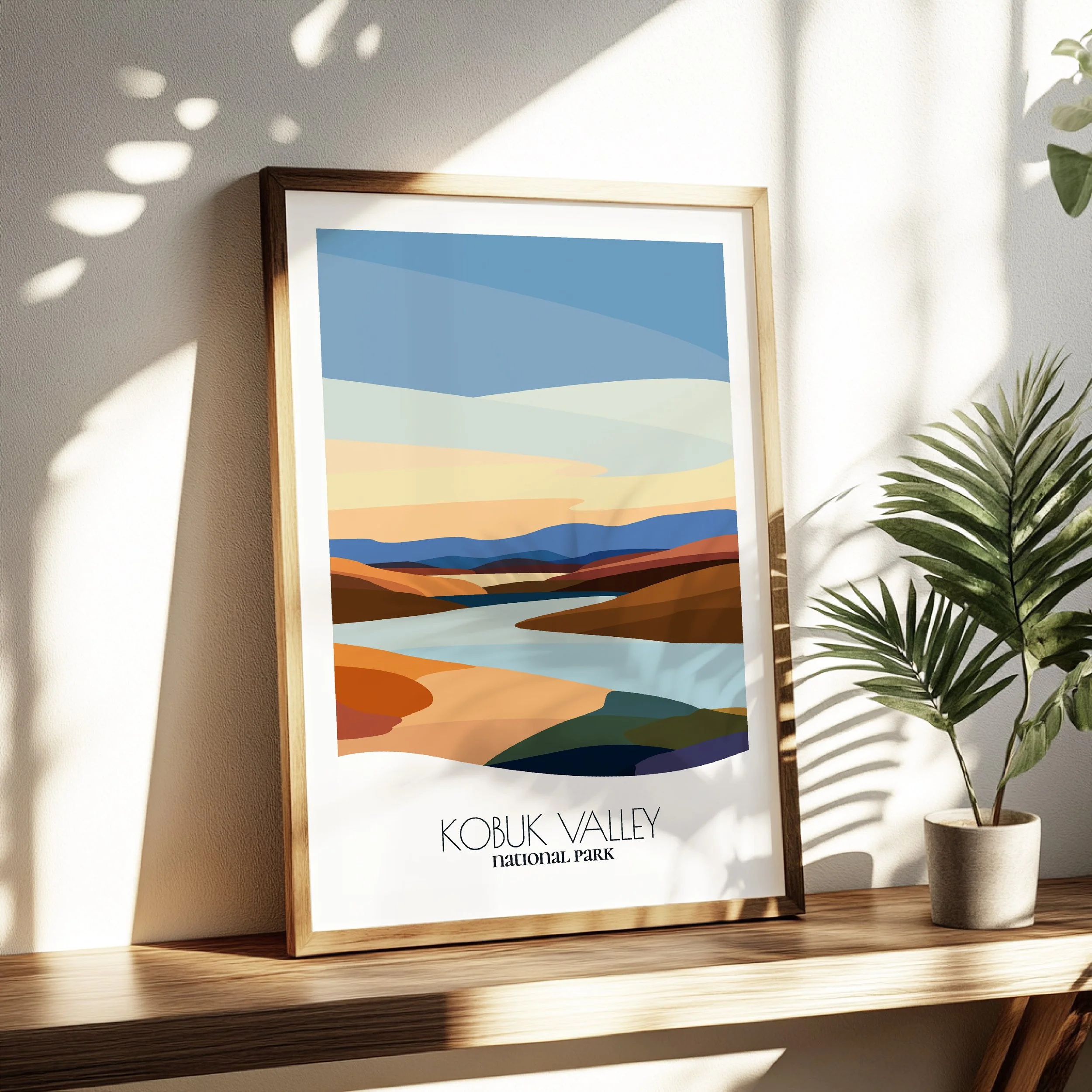 Living room wall decor featuring Kobuk Valley National Park in neutral tones for modern interiors.