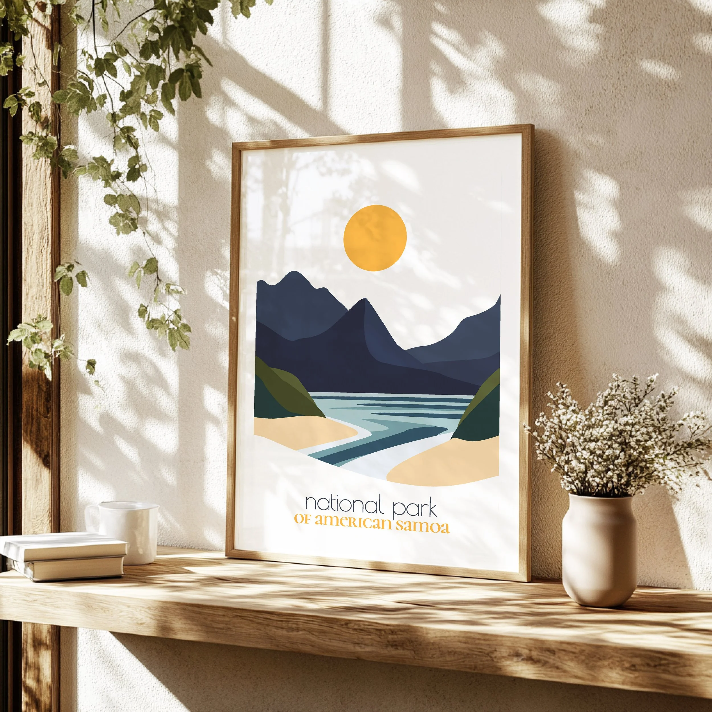 Detailed view of american samoa travel print - minimalist flat abstract print quality