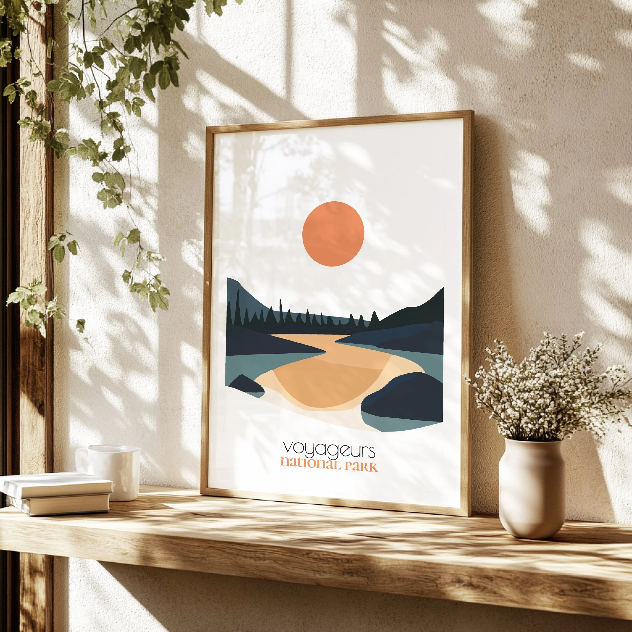 Detailed view of voyageurs travel print - minimalist flat abstract print quality