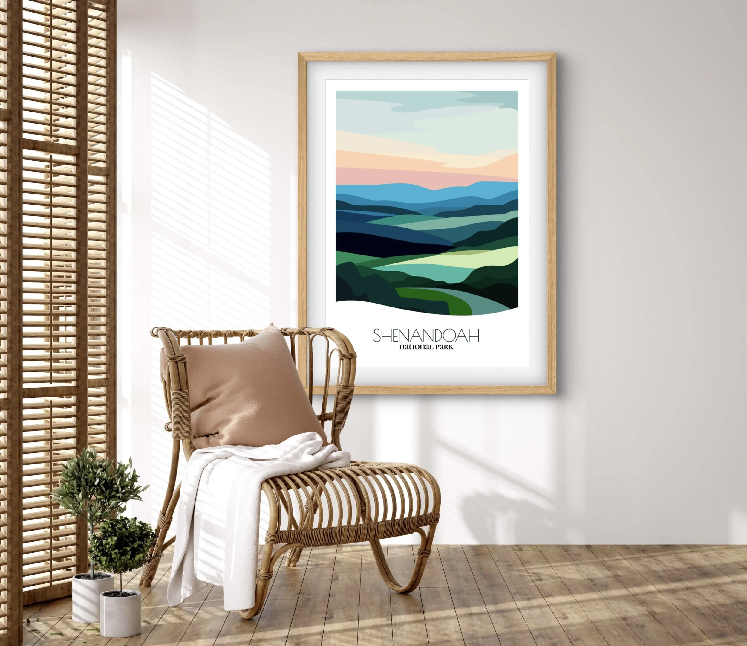 Retravell minimalist poster of Shenandoah National Park, branded travel art for collectors and fans.