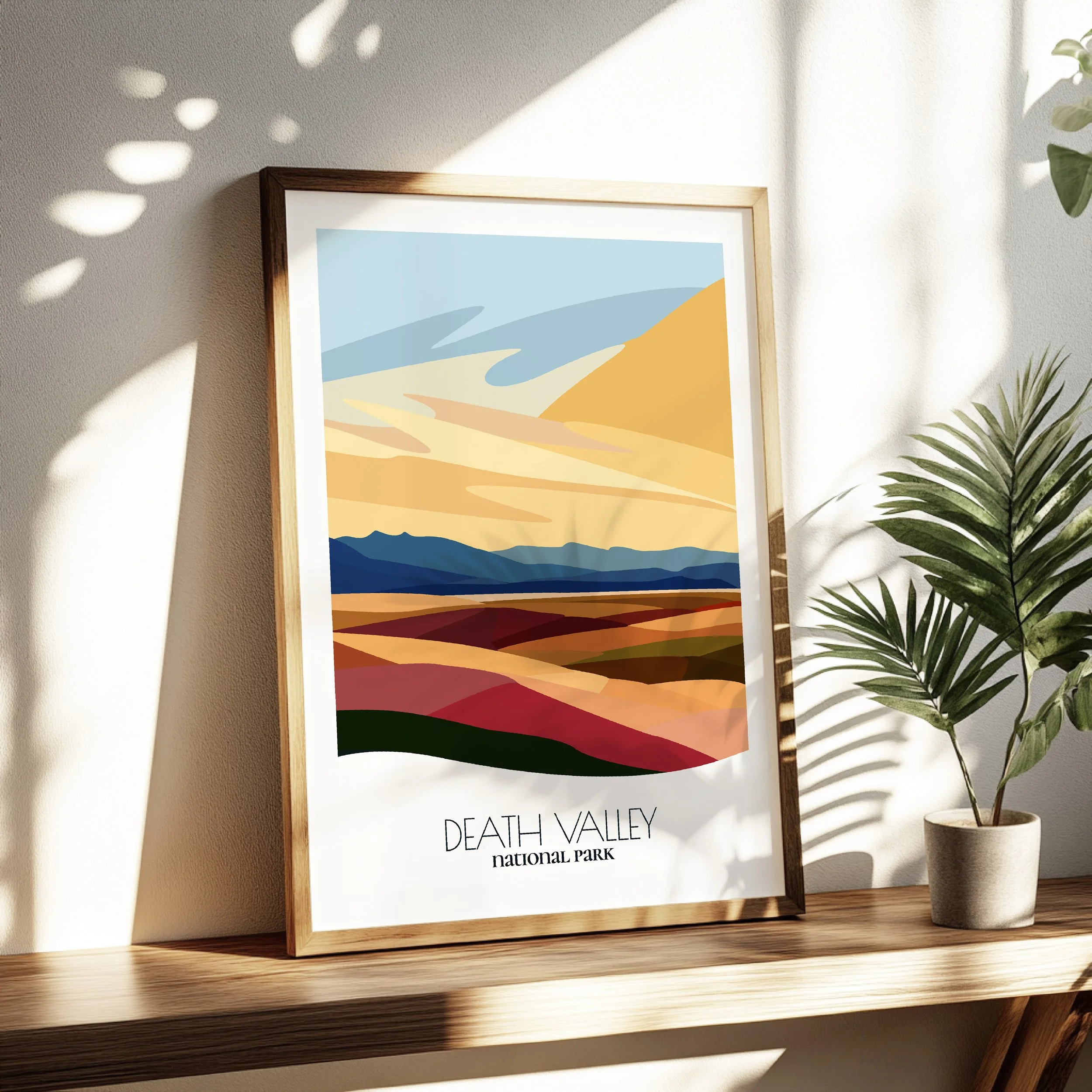Living room wall decor featuring Death Valley National Park in neutral tones for modern interiors.