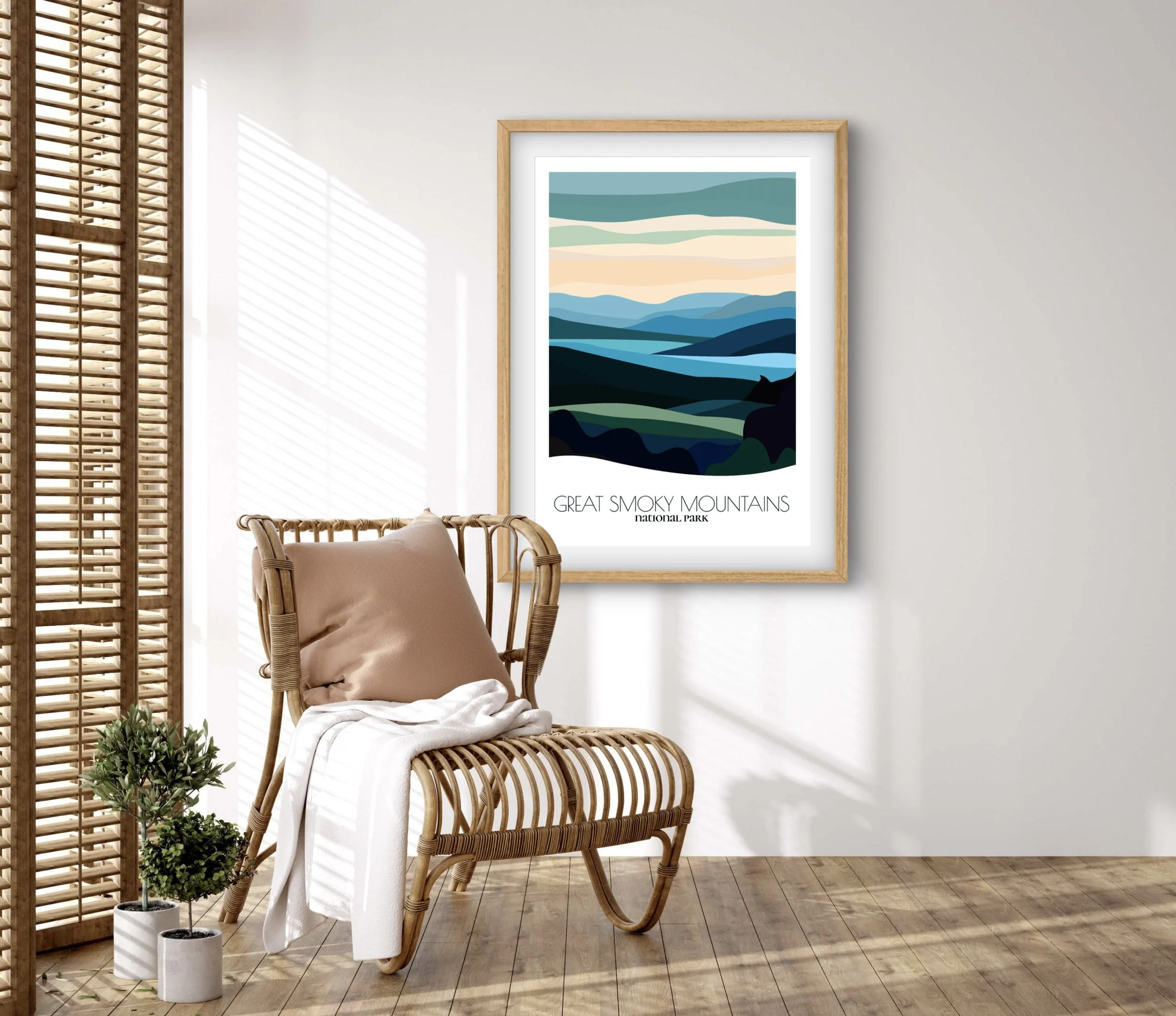 Retravell minimalist poster of Great Smoky Mountains National Park, branded travel art for collectors and fans.
