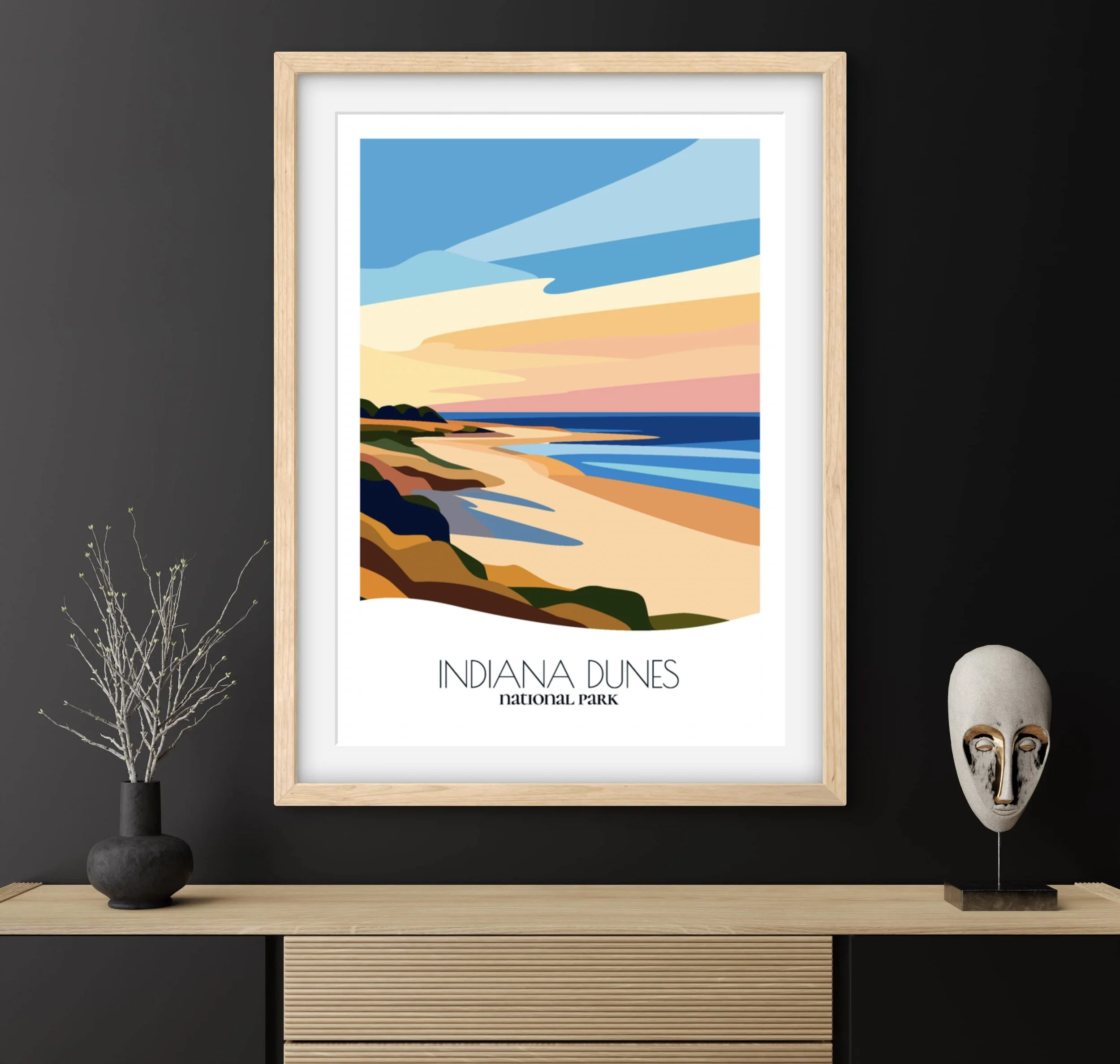 Travel gift idea: framed poster of Indiana Dunes National Park, ideal for adventure lovers.