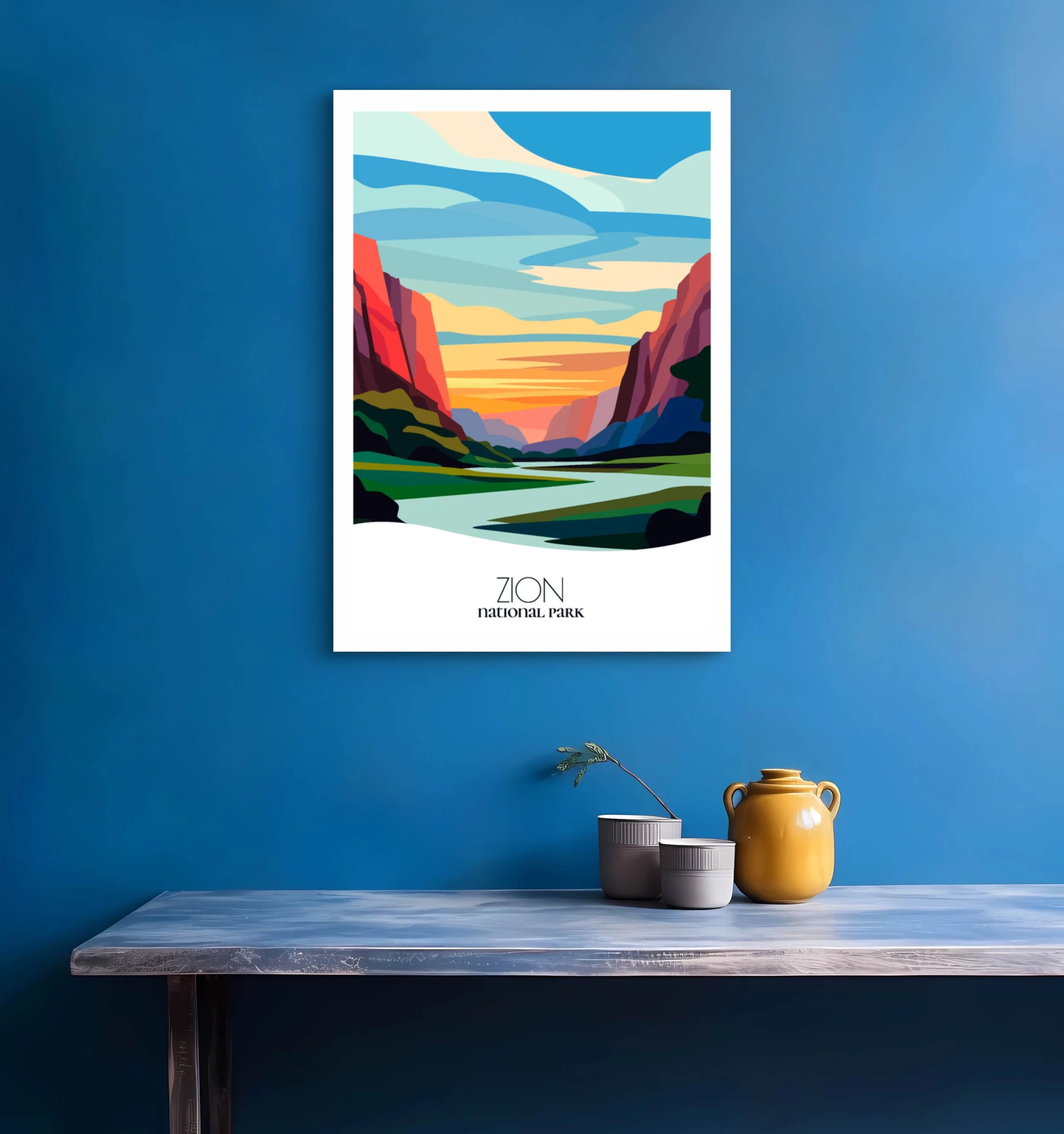 Bedroom print of Zion  with calming minimalist composition for Utah homes.