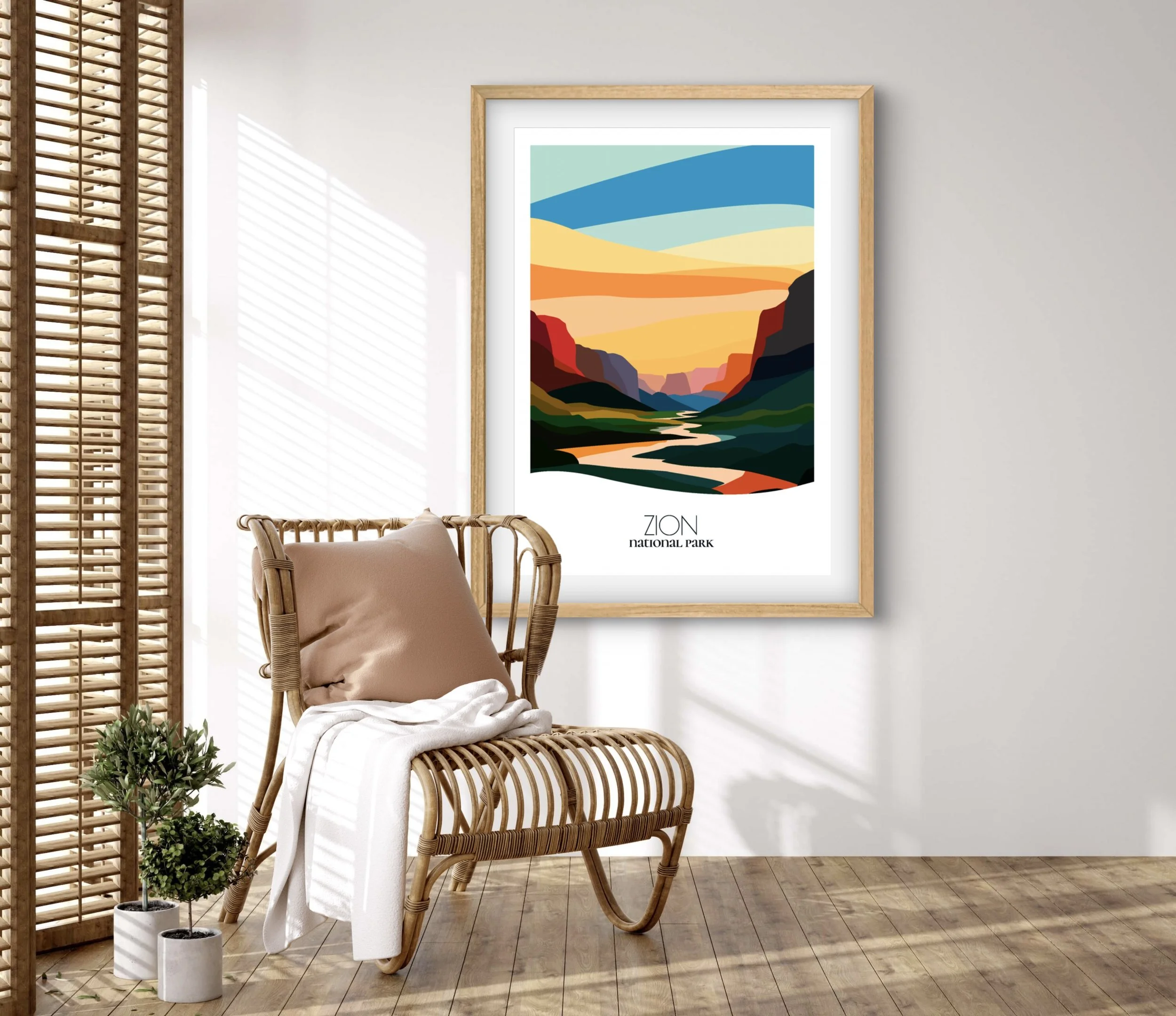 Retravell minimalist poster of Zion National Park, branded travel art for collectors and fans.