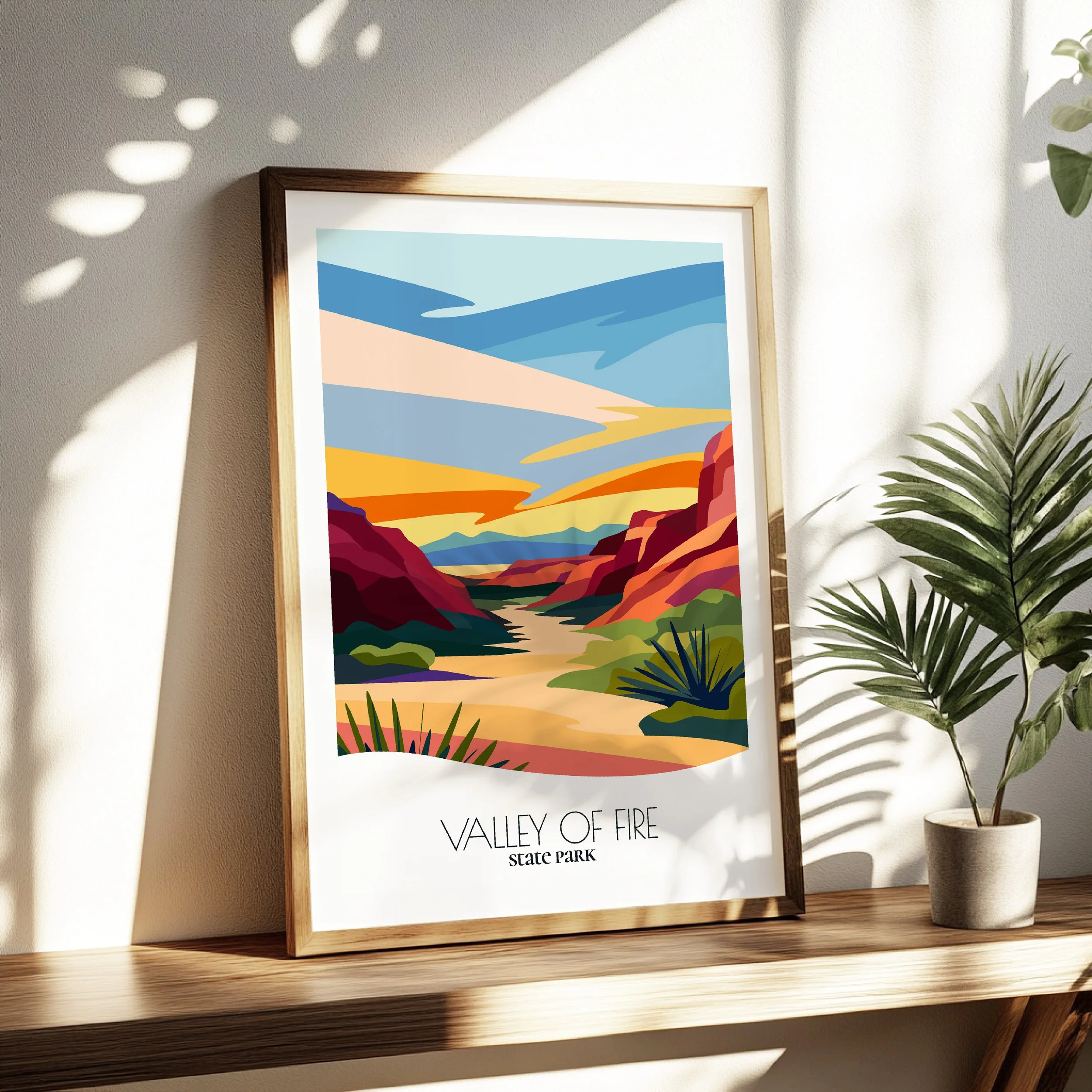 Living room wall decor featuring Valley of Fire State Park in neutral tones for modern interiors.