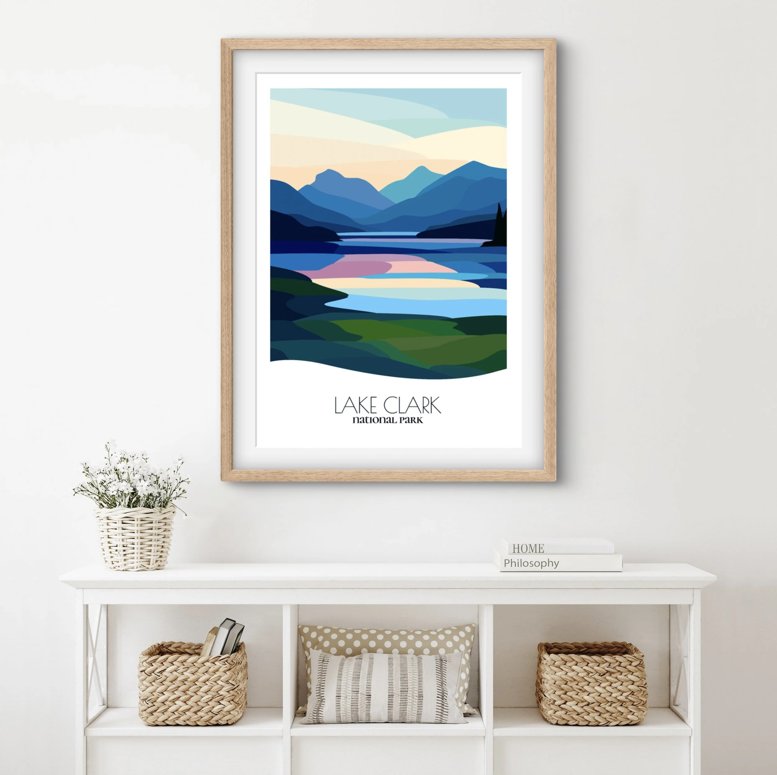 Home decor poster of Lake Clark National Park, premium print quality for stylish Alaska interiors.