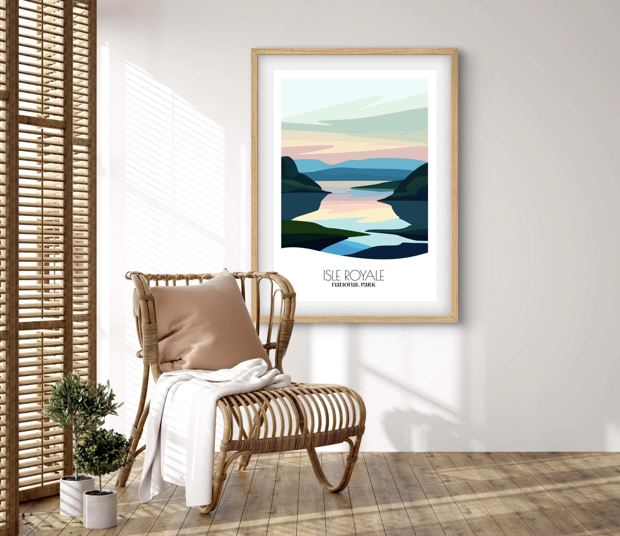 Retravell minimalist poster of Isle Royale National Park, branded travel art for collectors and fans.