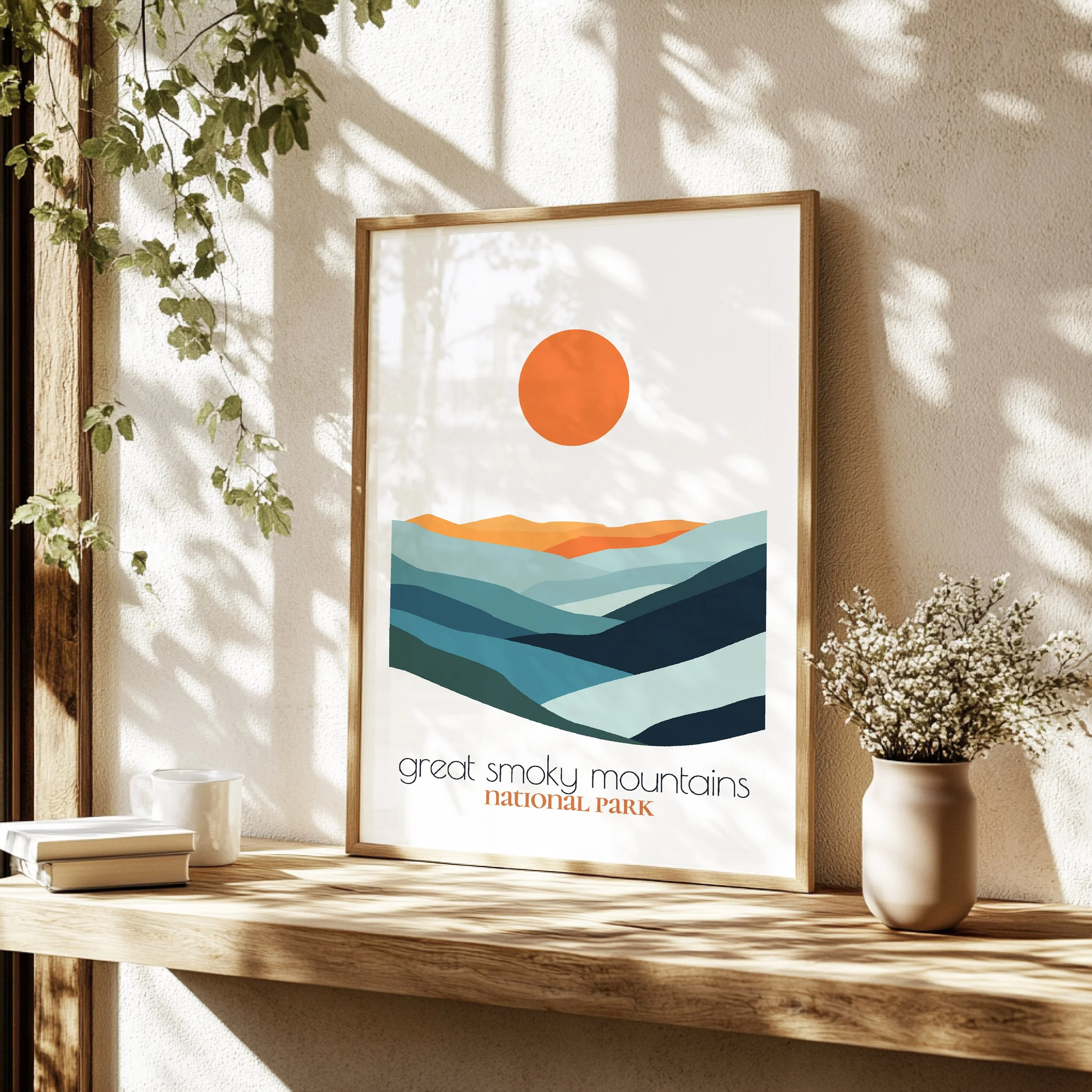 Detailed view of great smoky mountains travel print - minimalist flat abstract print quality