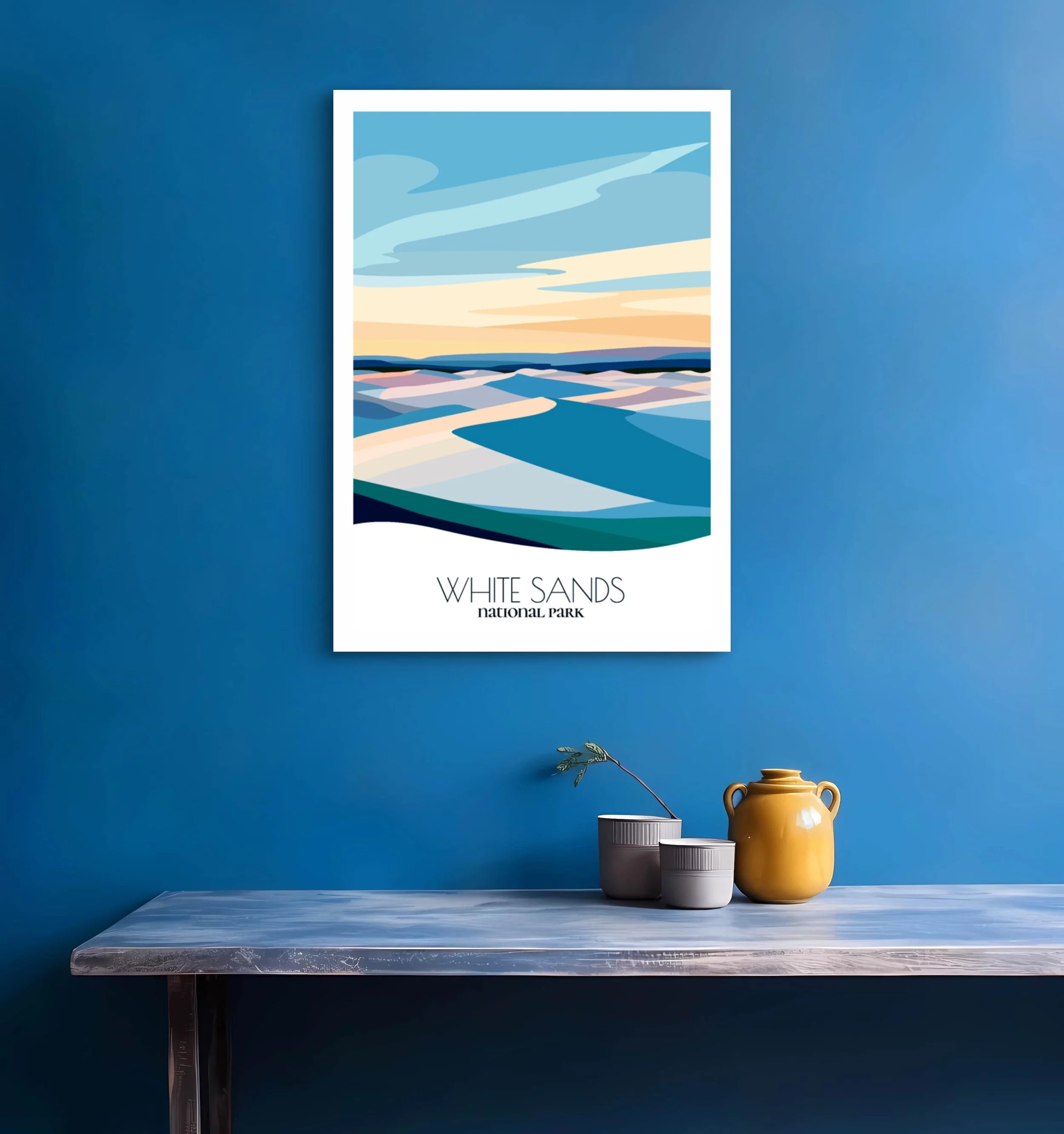Bedroom print of White Sands National Park with calming minimalist composition for New Mexico homes.