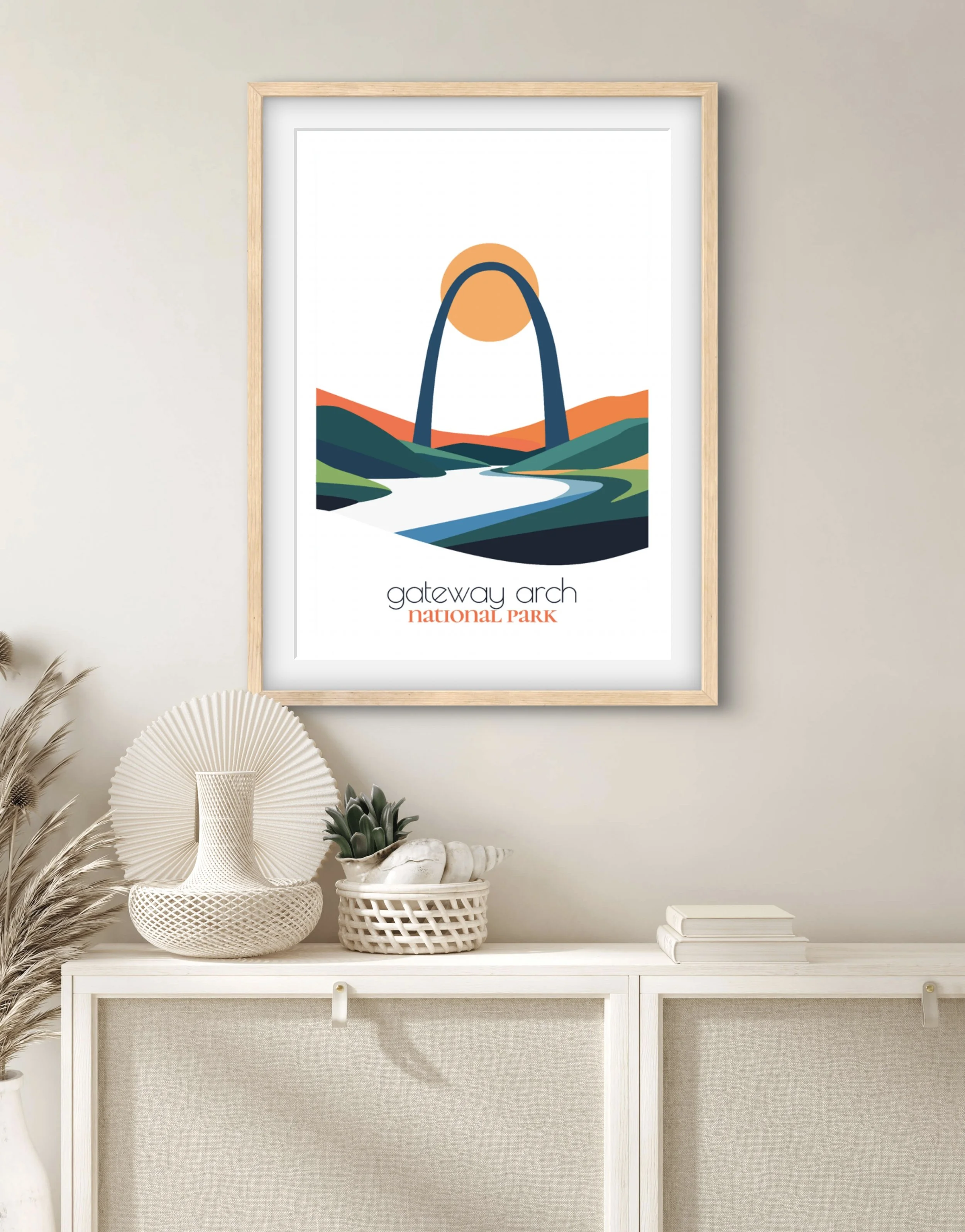 Size guide for Gateway Arch national park posters and minimalist travel prints