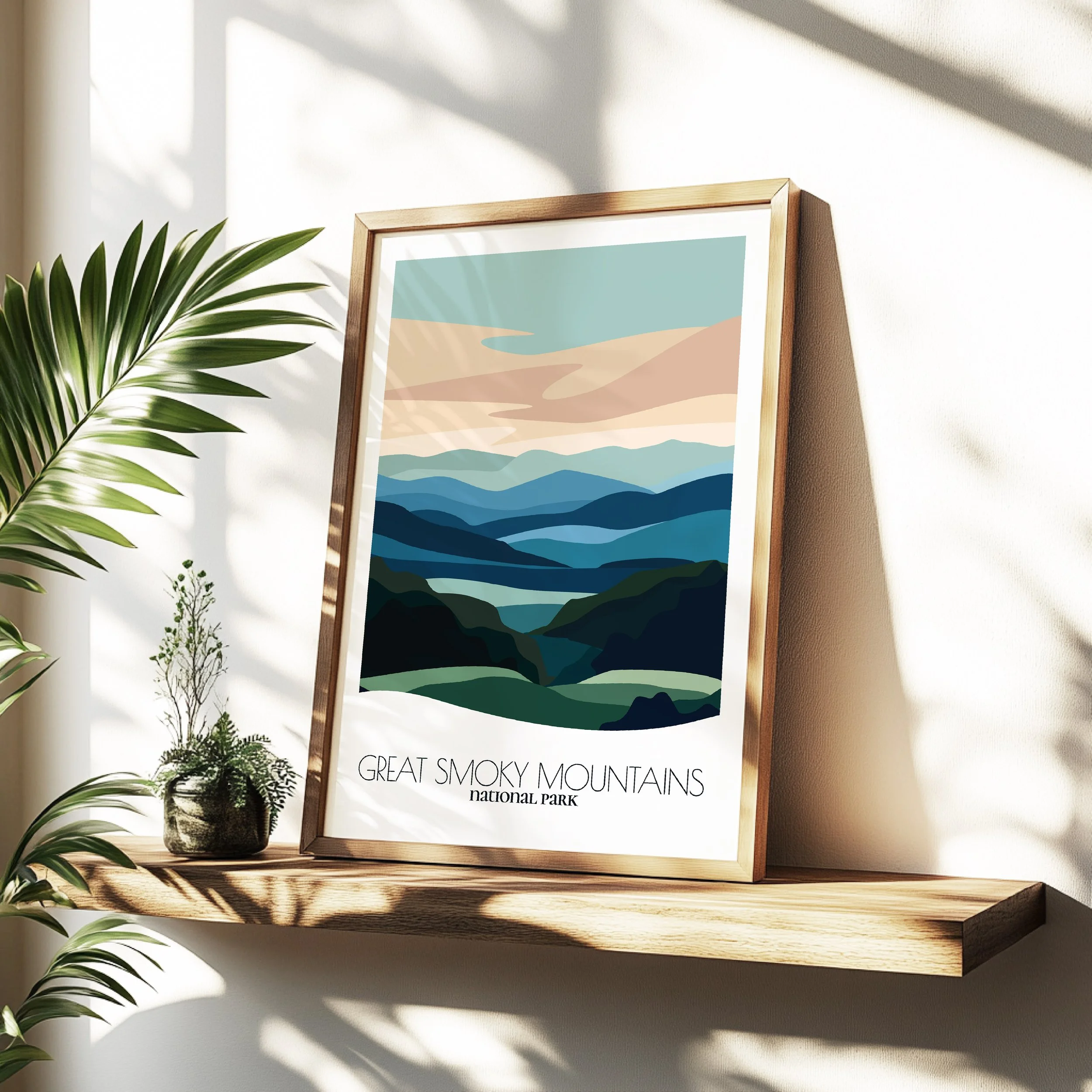 Minimalist travel poster of Great Smoky Mountains National Park with clean modern design for travelers.