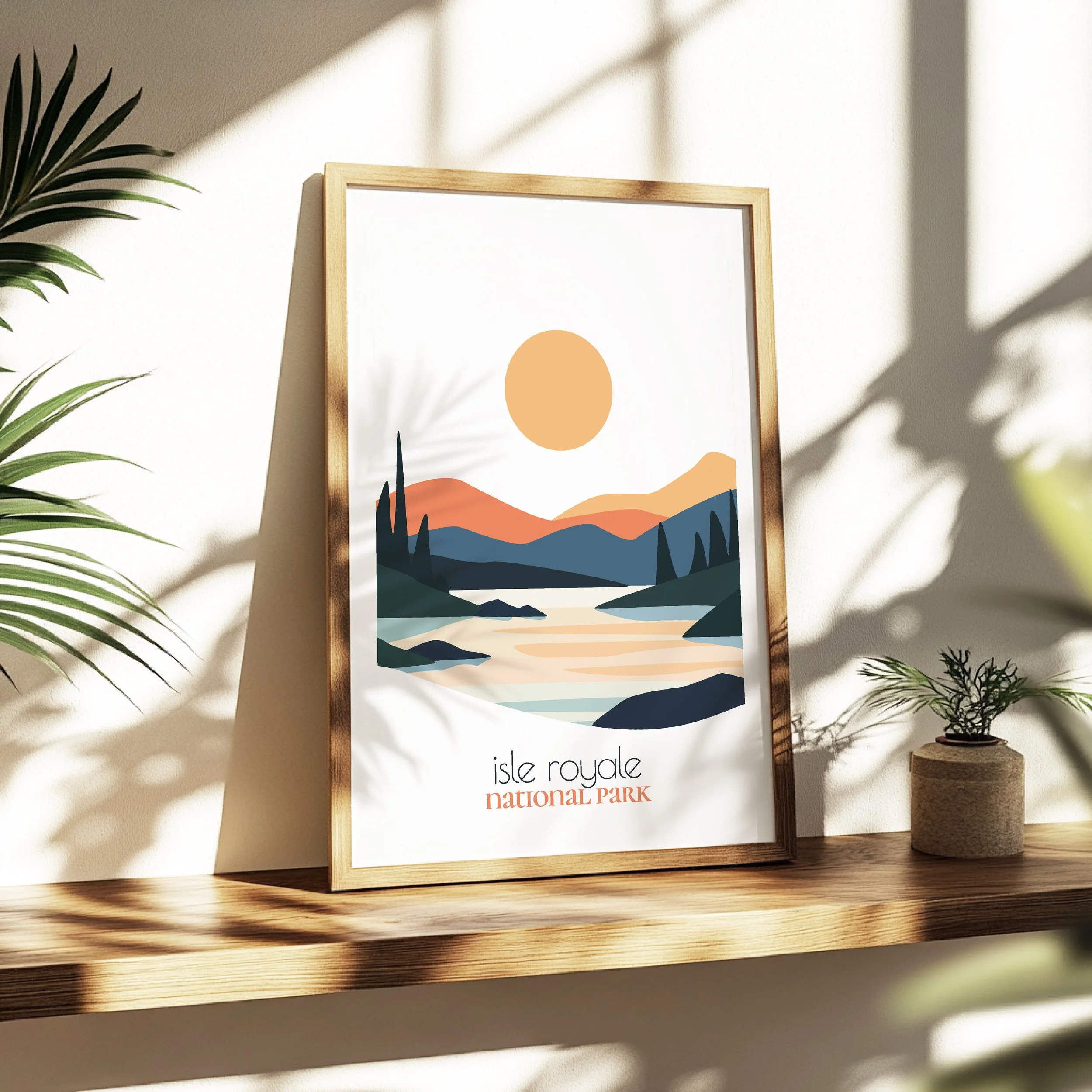 Isle Royale national park print - soothing minimalist nature wall art for bedroom