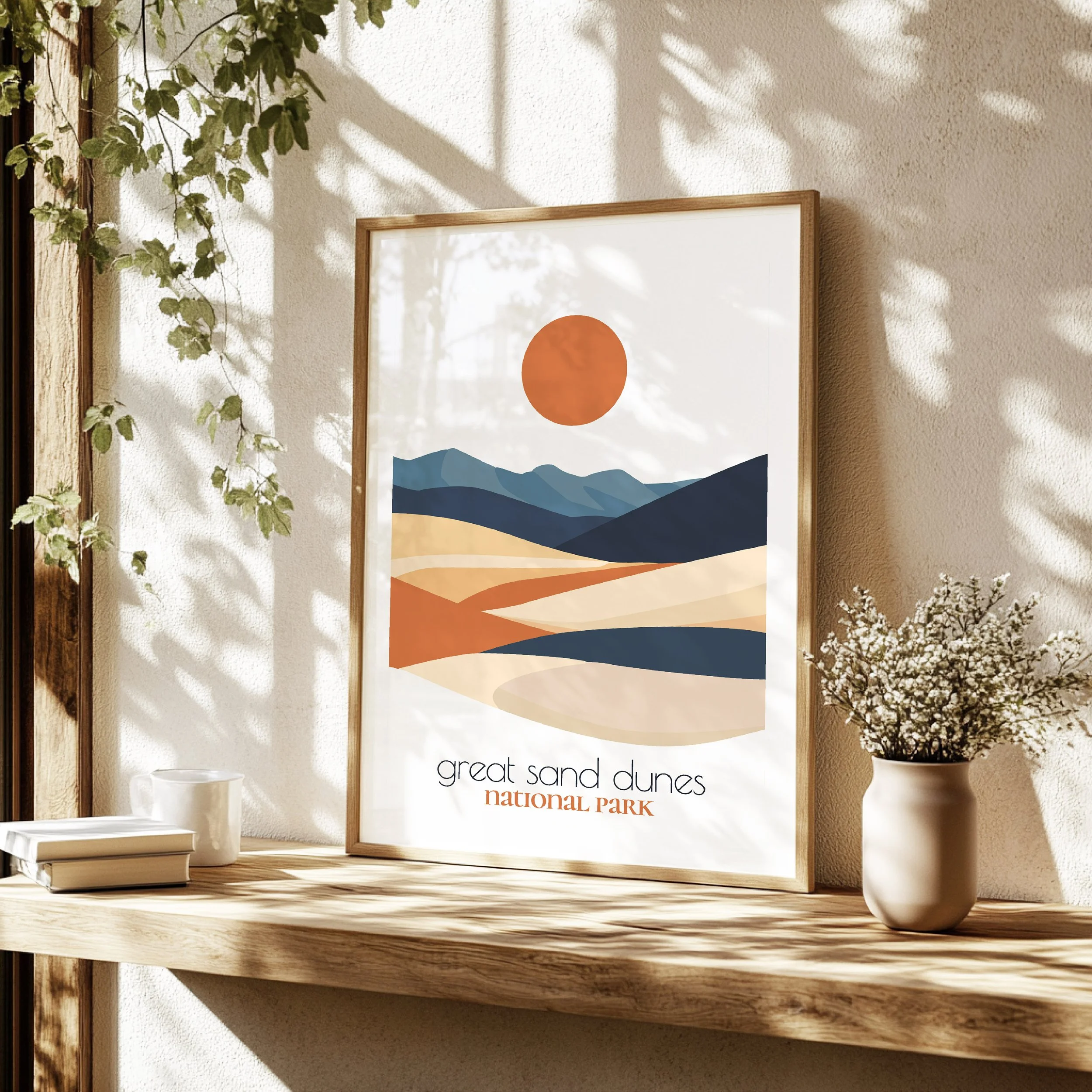 Detailed view of great sand dunes travel print - minimalist flat abstract print quality