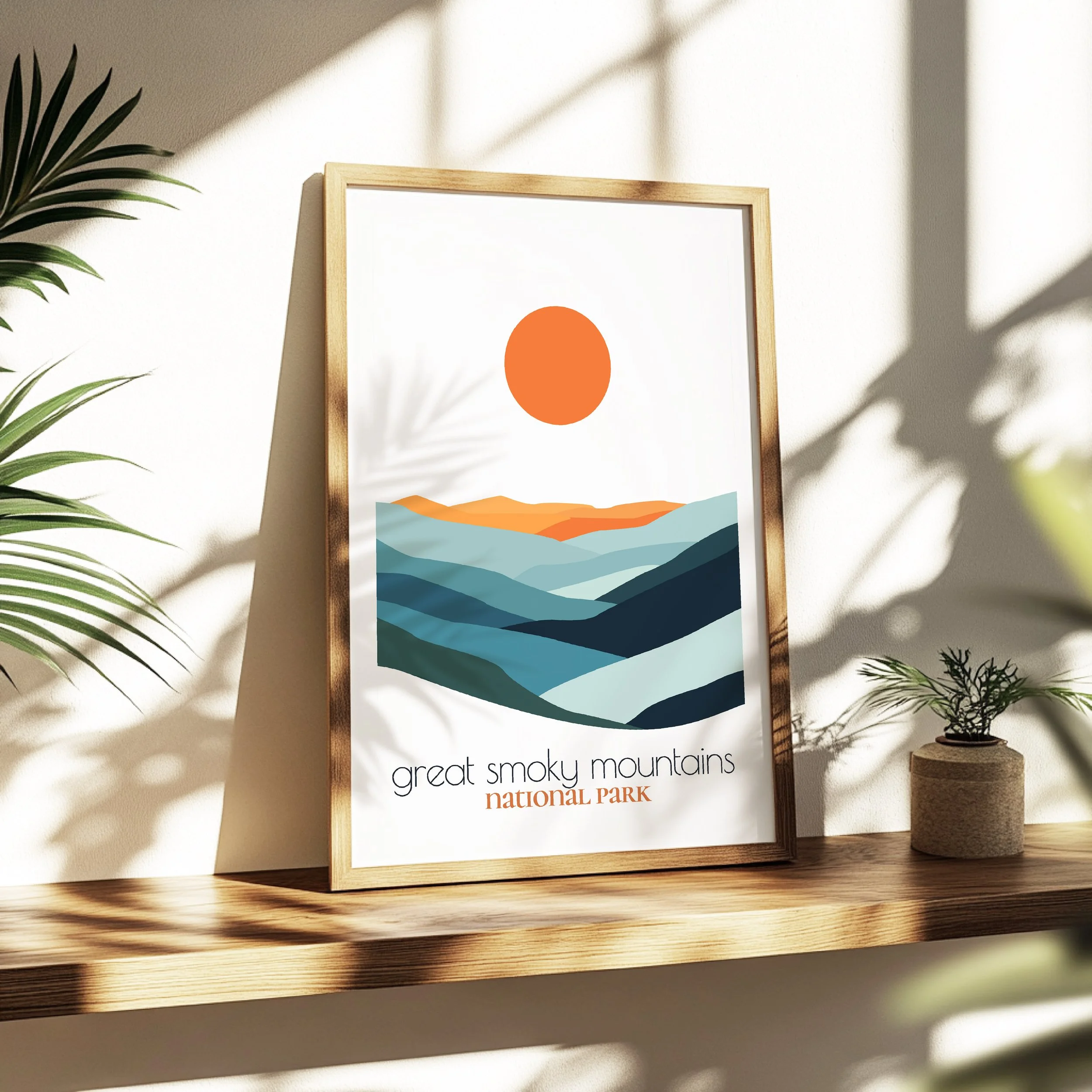 great smoky mountains national park print - soothing minimalist nature wall art for bedroom