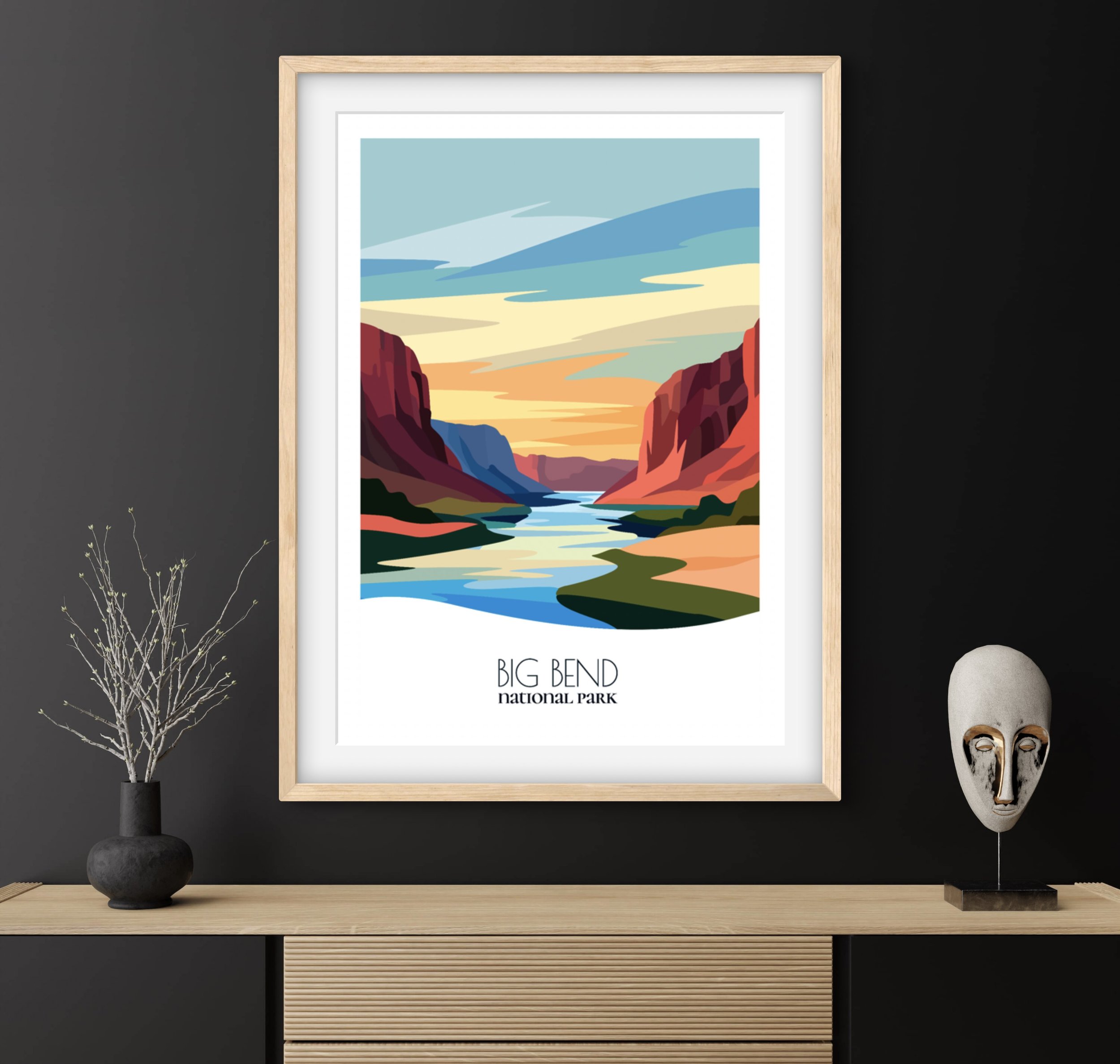 Bedroom print of Big Bend National Park with calming minimalist composition for Texas homes.