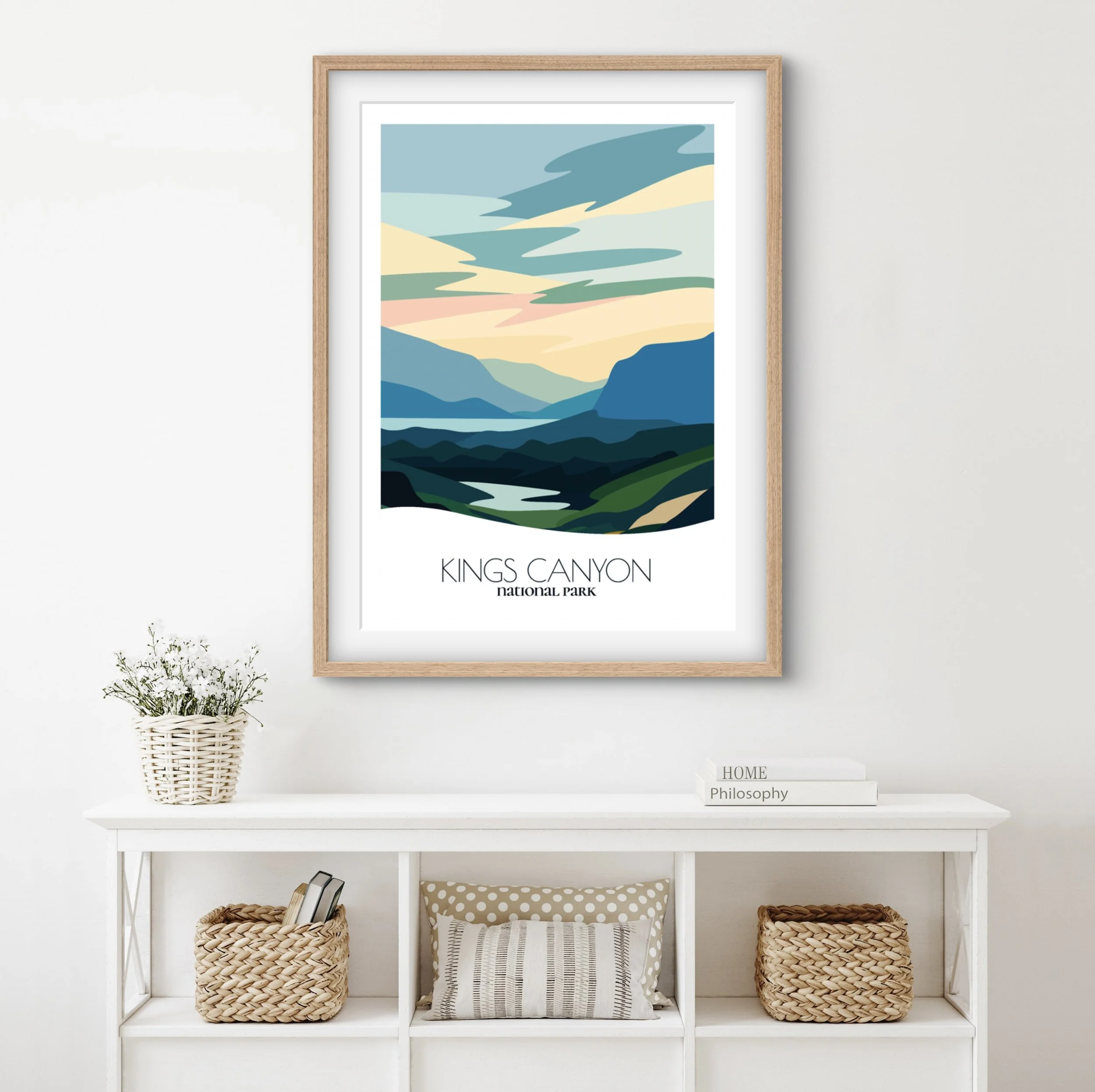 Modern minimalist art of Kings Canyon National Park, versatile decor for home and office.