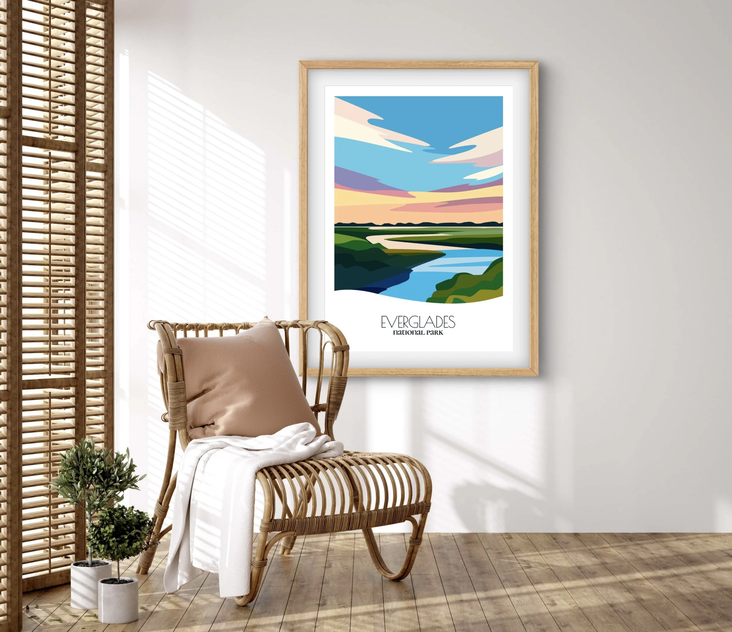 Retravell minimalist poster of Everglades National Park, branded travel art for collectors and fans.