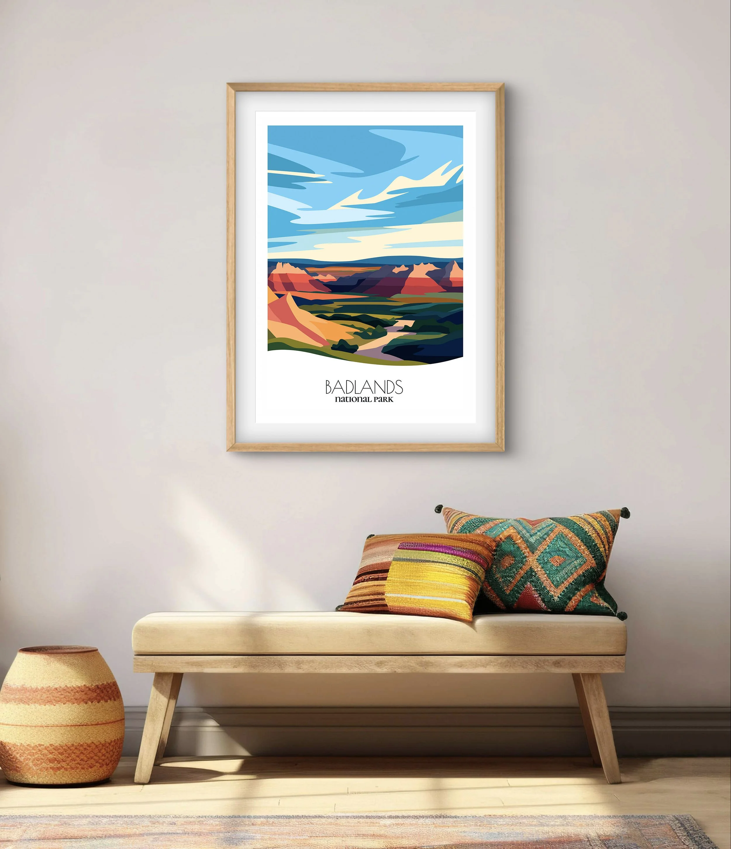 Modern minimalist art of Badlands, versatile decor for home and office.