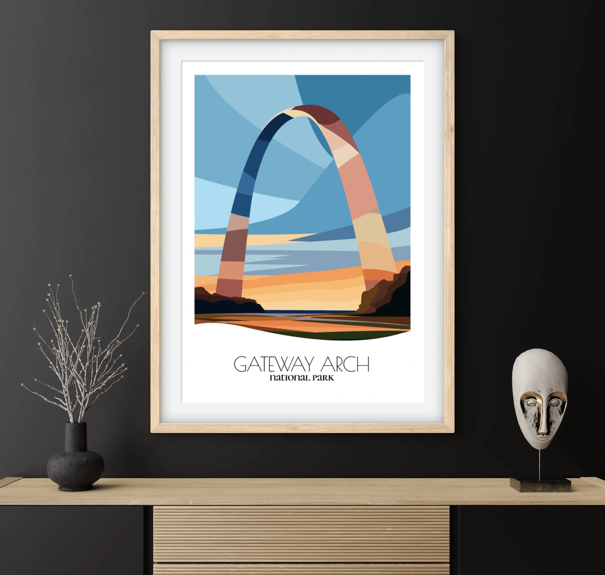 Travel gift idea: framed poster of Gateway Arch National Park, ideal for adventure lovers.