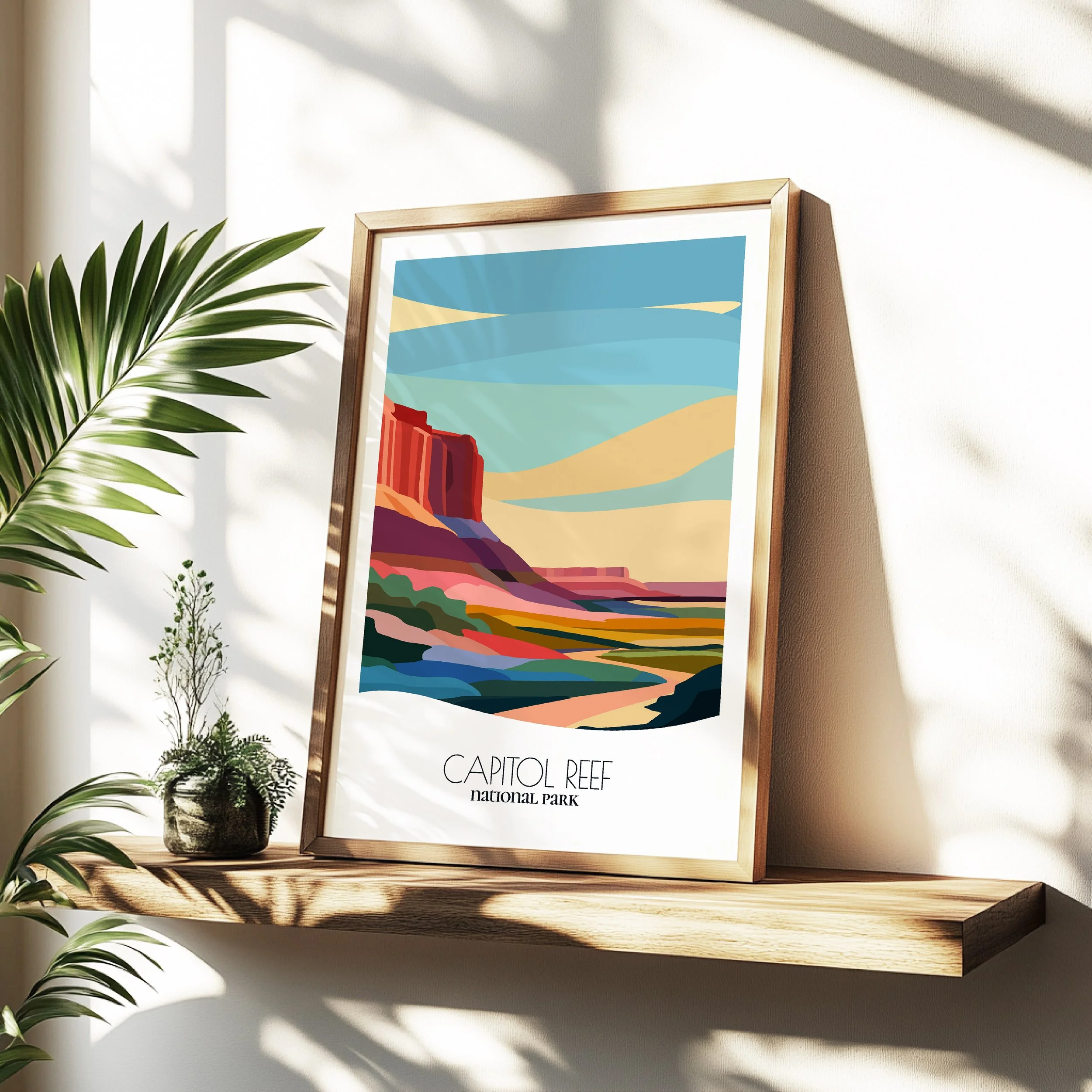 Minimalist travel poster of Capitol Reef National Park with clean modern design for travelers.