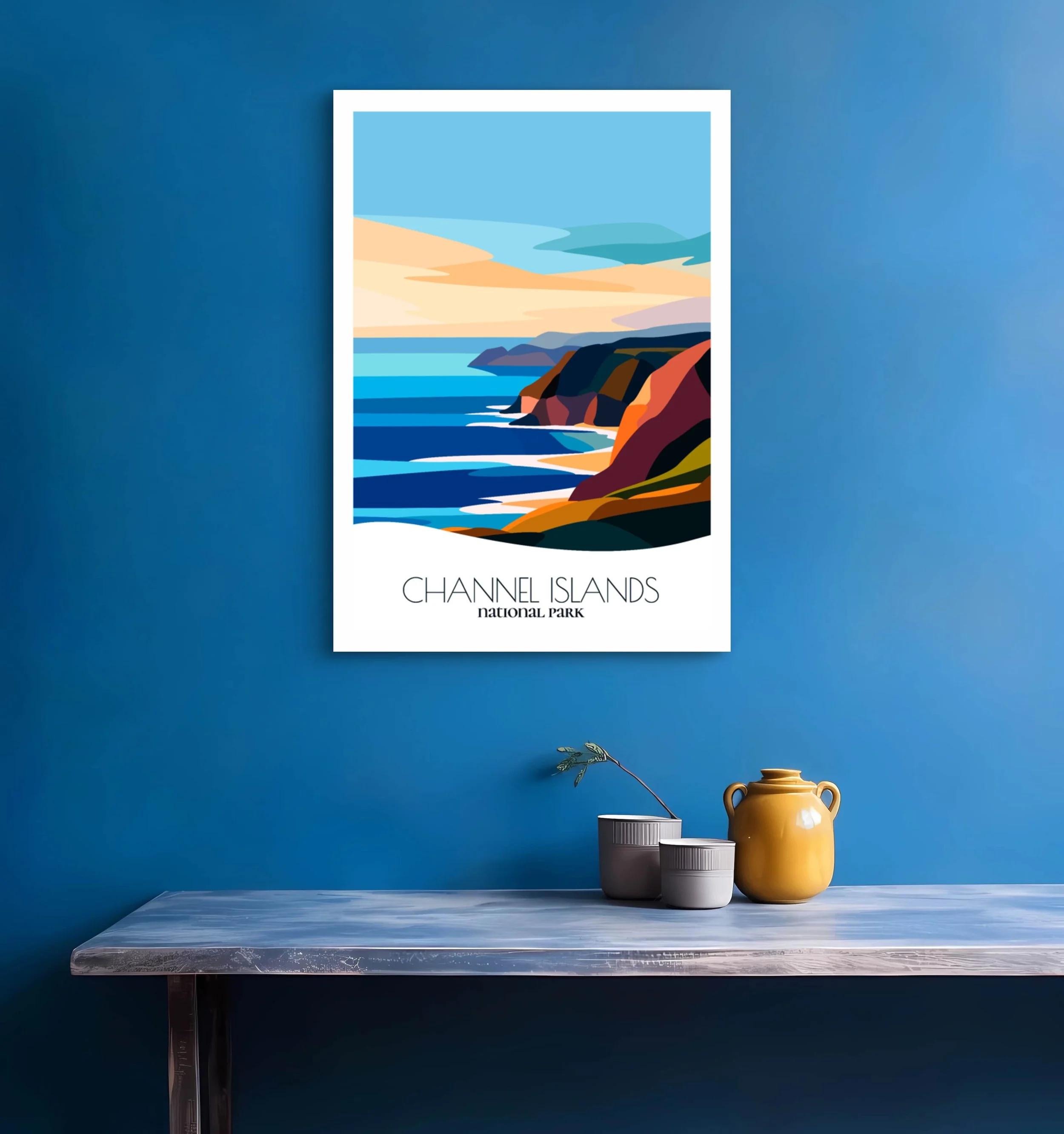 Bedroom print of Channel Islands National Park with calming minimalist composition for California homes.