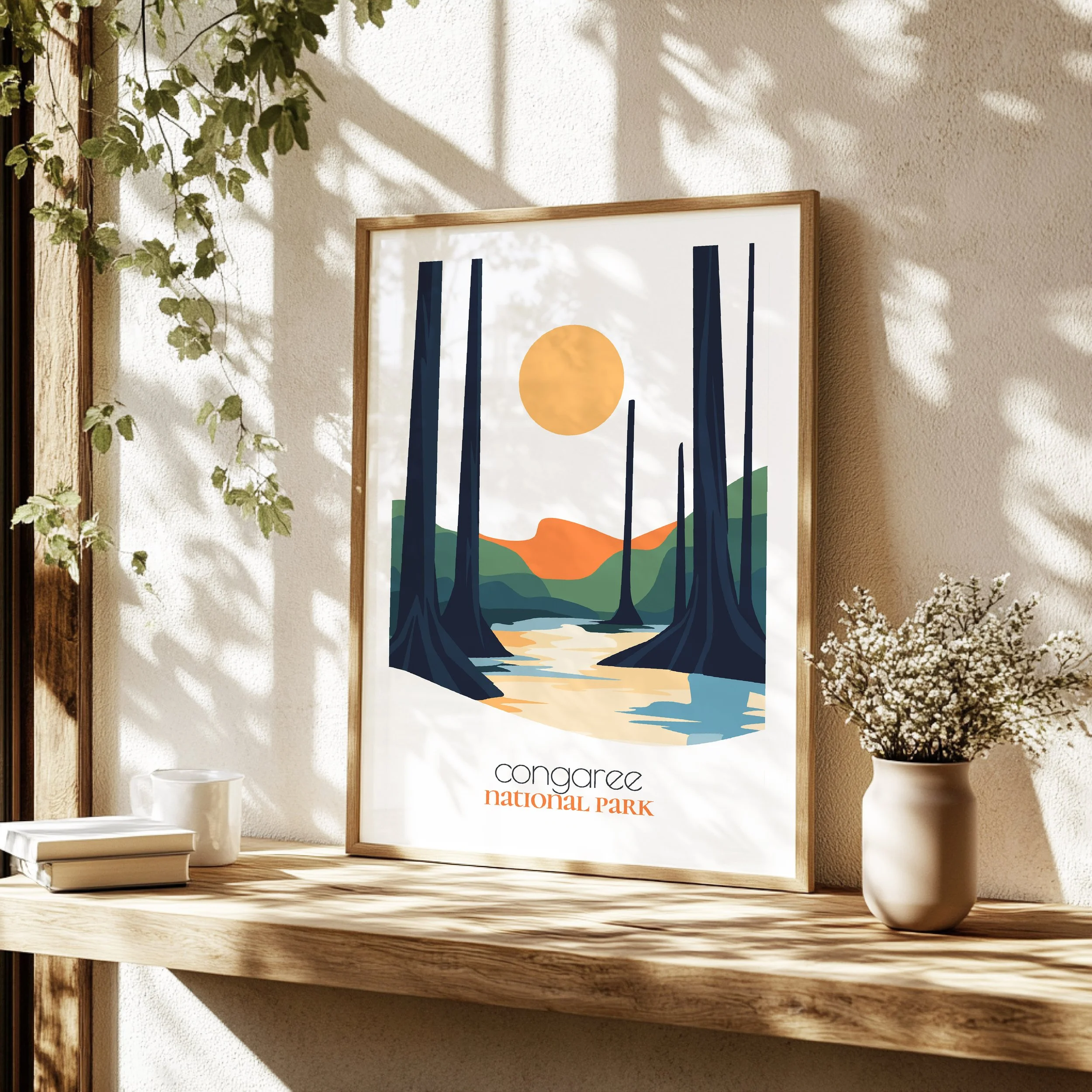 Detailed view of congaree travel print - minimalist flat abstract print quality