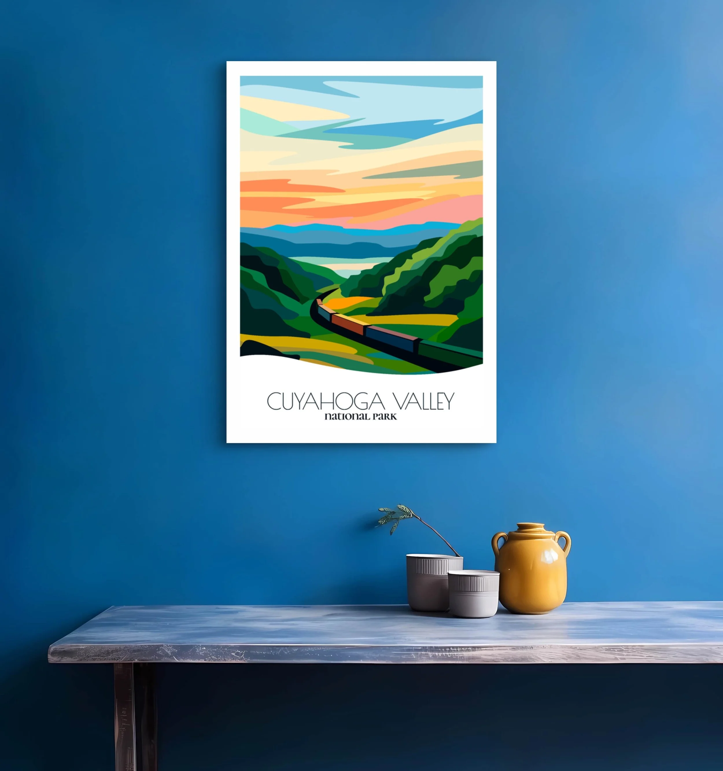 Bedroom print of Cuyahoga Valley National Park with calming minimalist composition for Ohio homes.