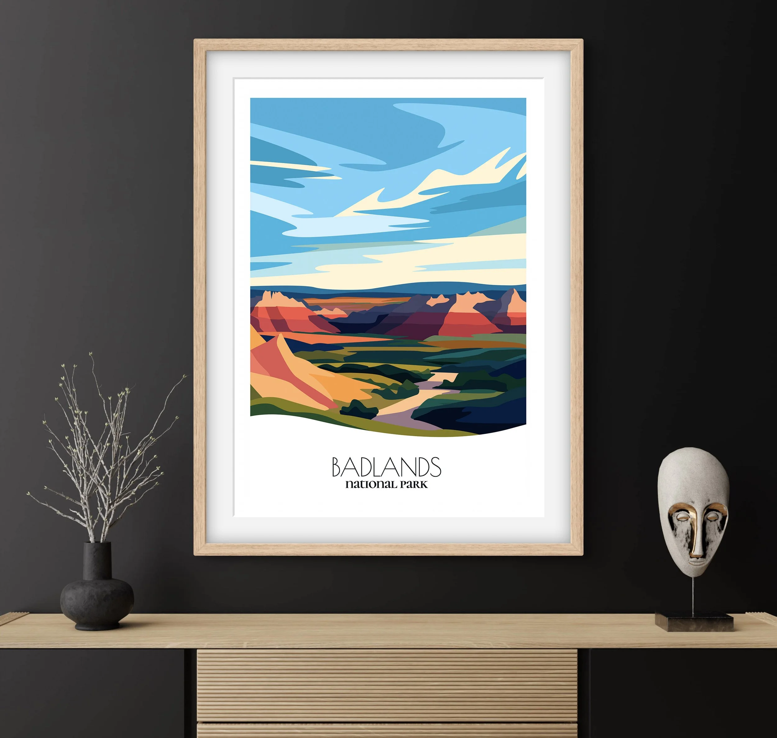 Travel gift idea: framed poster of Badlands, ideal for adventure lovers.