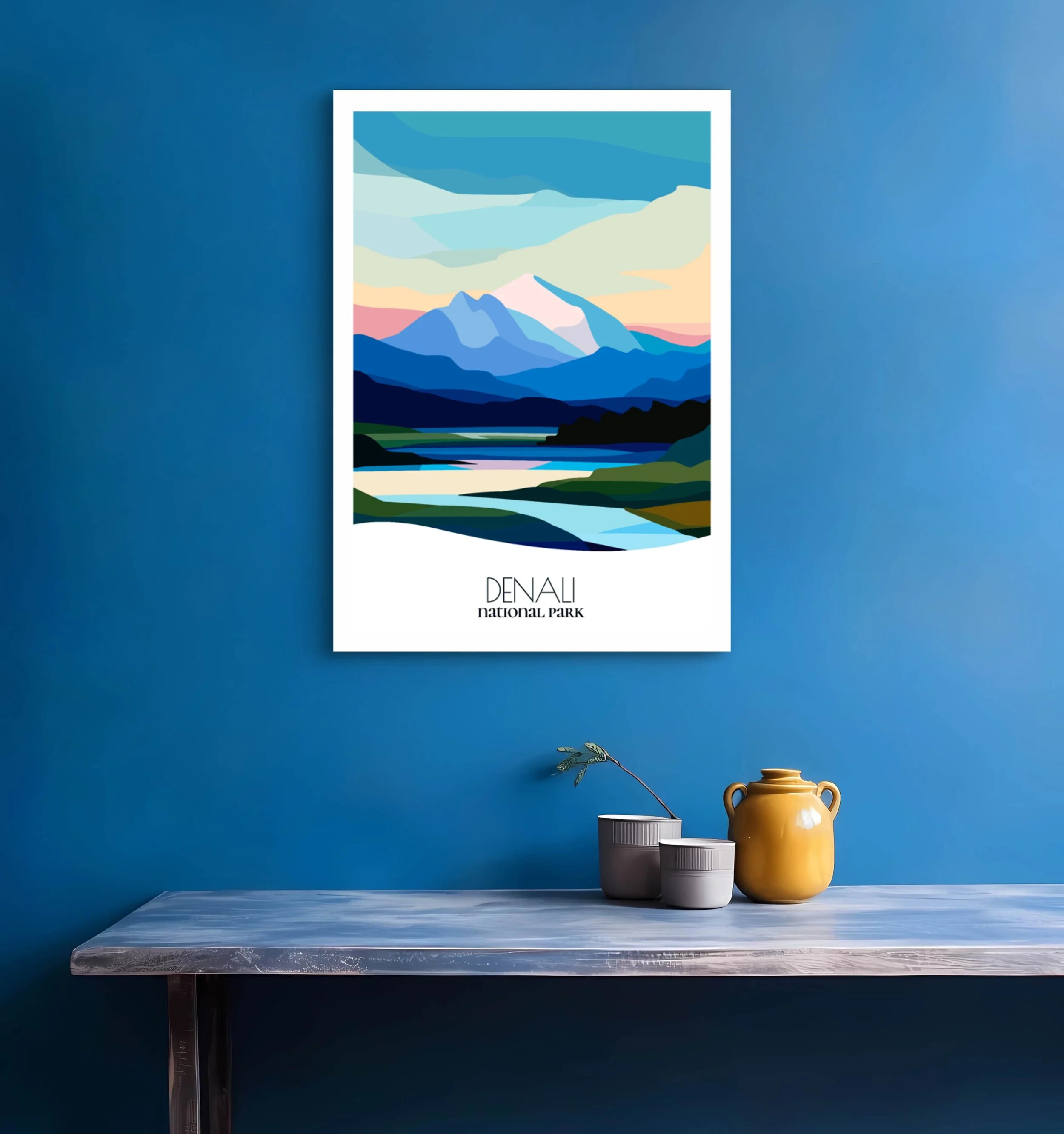 Bedroom print of Denali National Park with calming minimalist composition for Alaska homes.