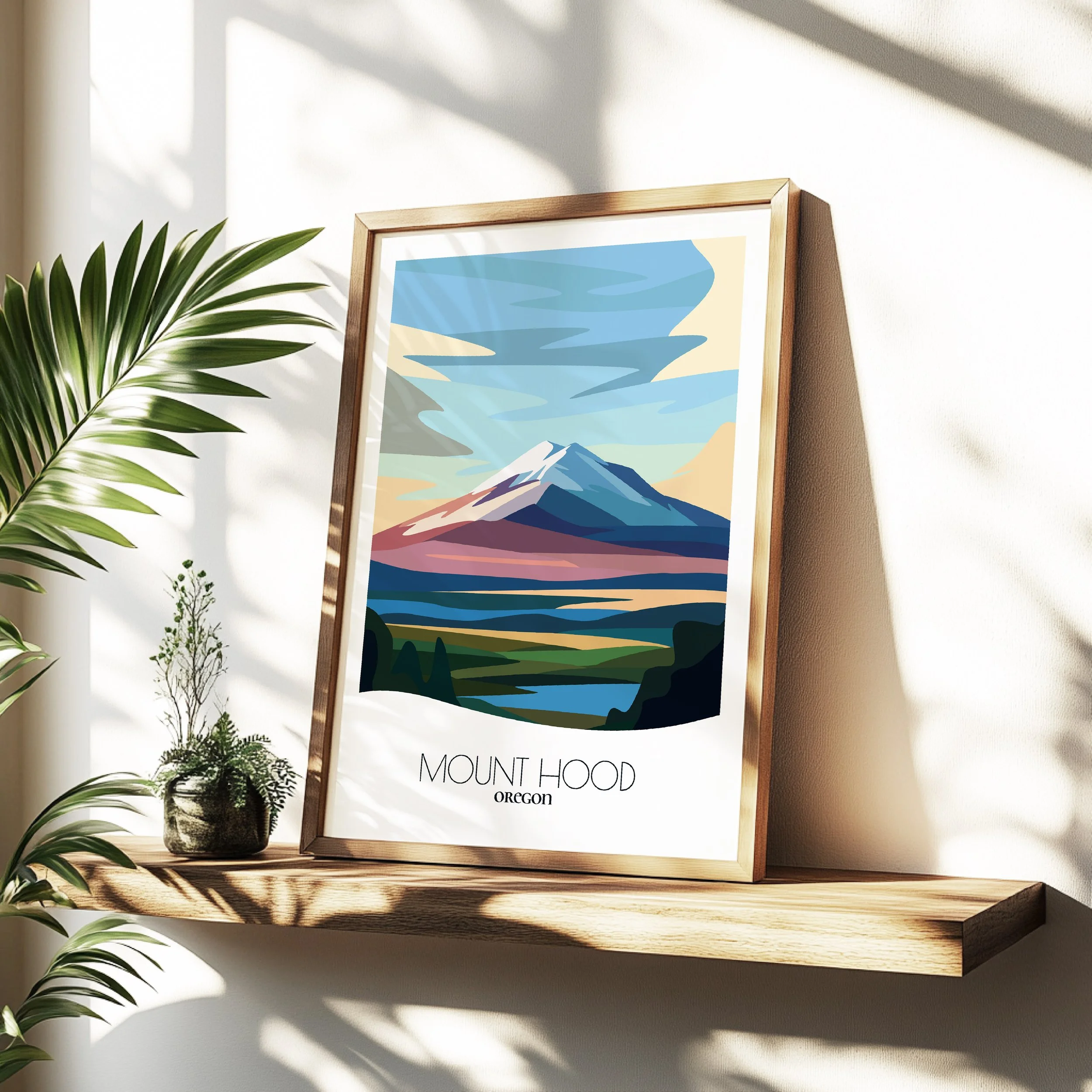 Minimalist travel poster of Mount Hood National Forest with clean modern design for travelers.