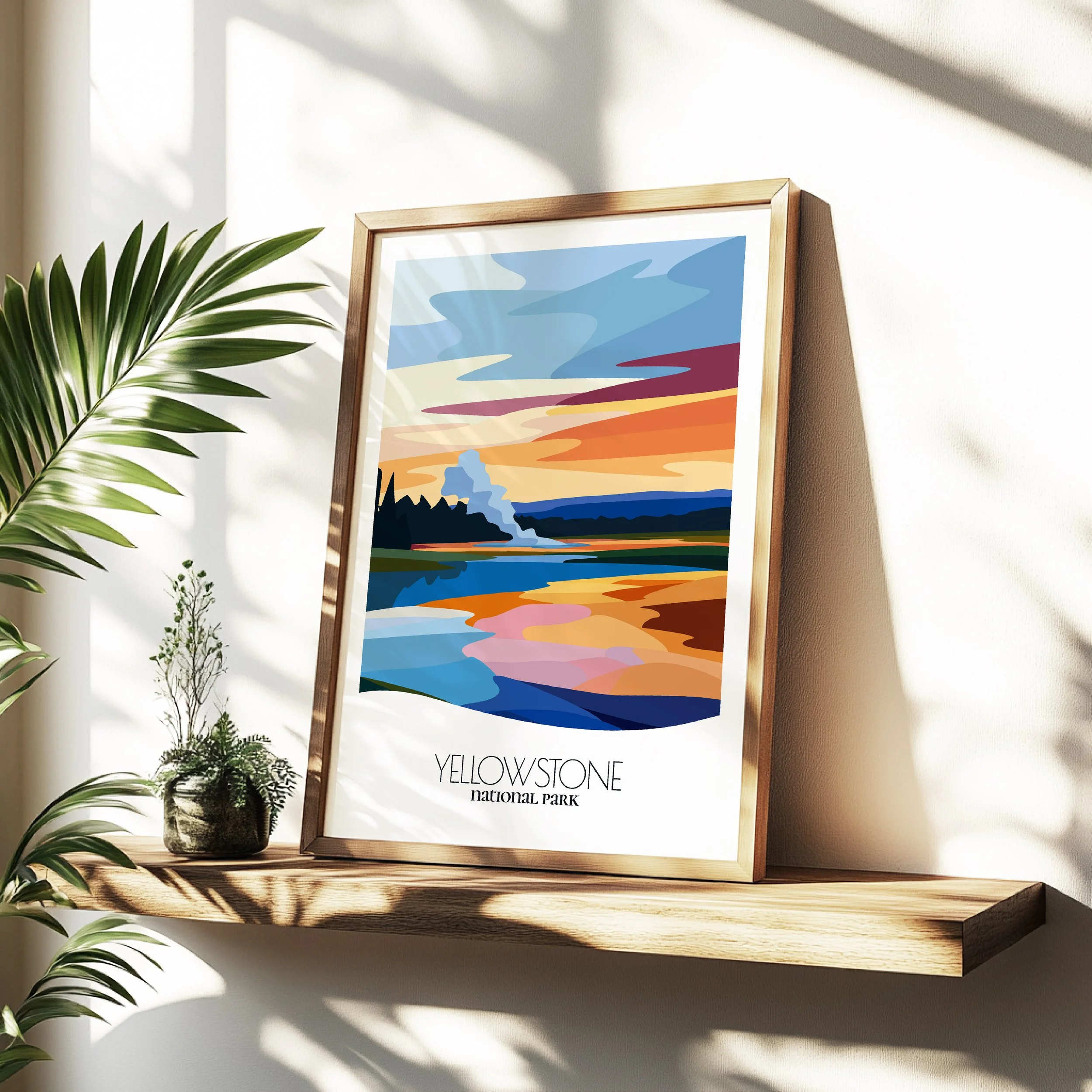 Minimalist travel poster of Yellowstone National Park with clean modern design for travelers.