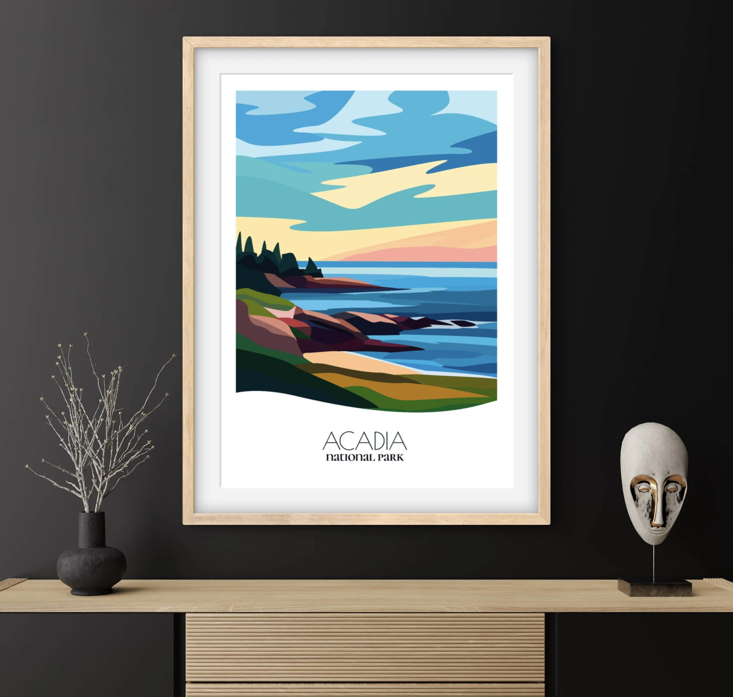 Travel gift idea: framed poster of Acadia National Park, ideal for adventure lovers.